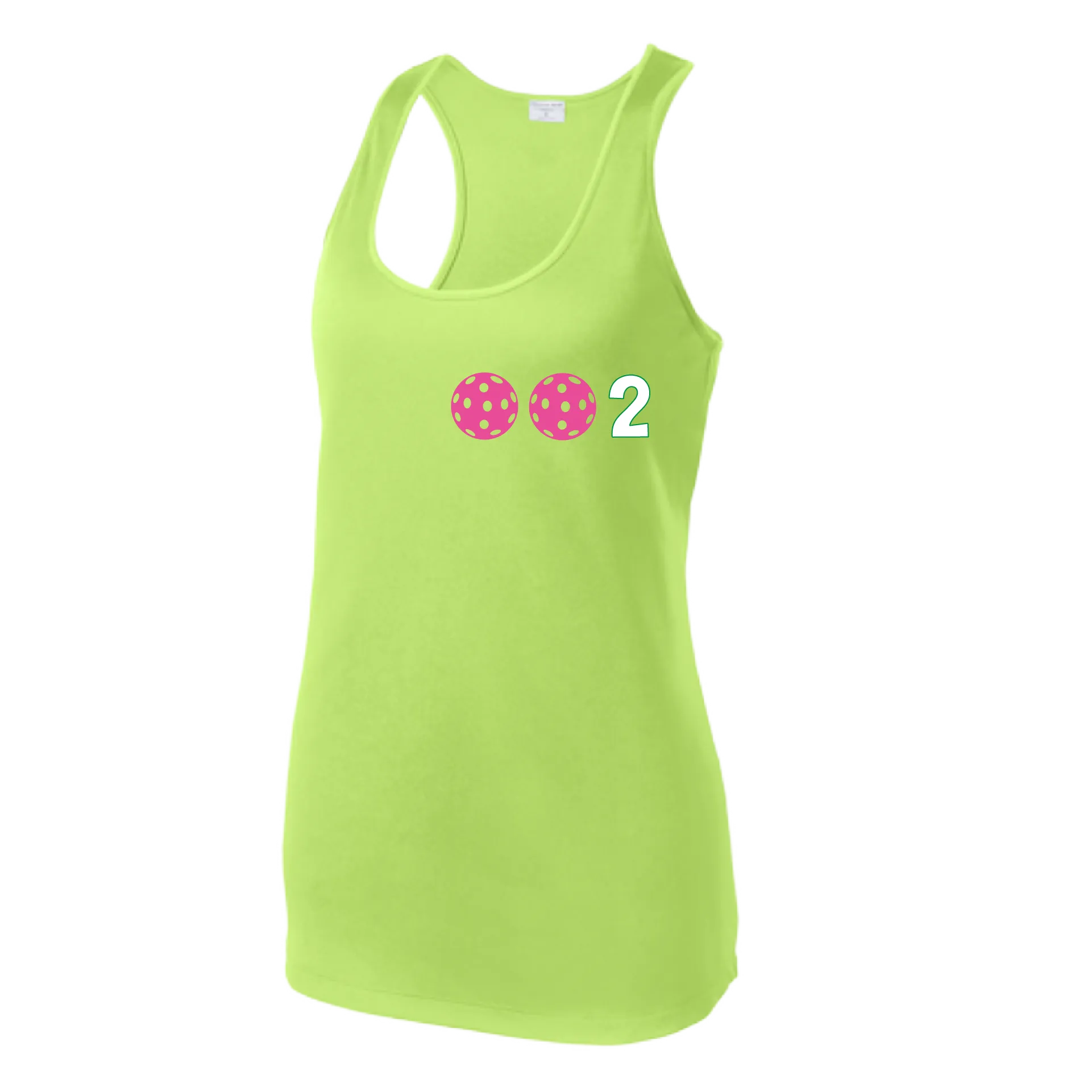 002 With Pickleballs (Colors Yellow Pink White) Customizable | Women’s Racerback Tank | 100% Polyester