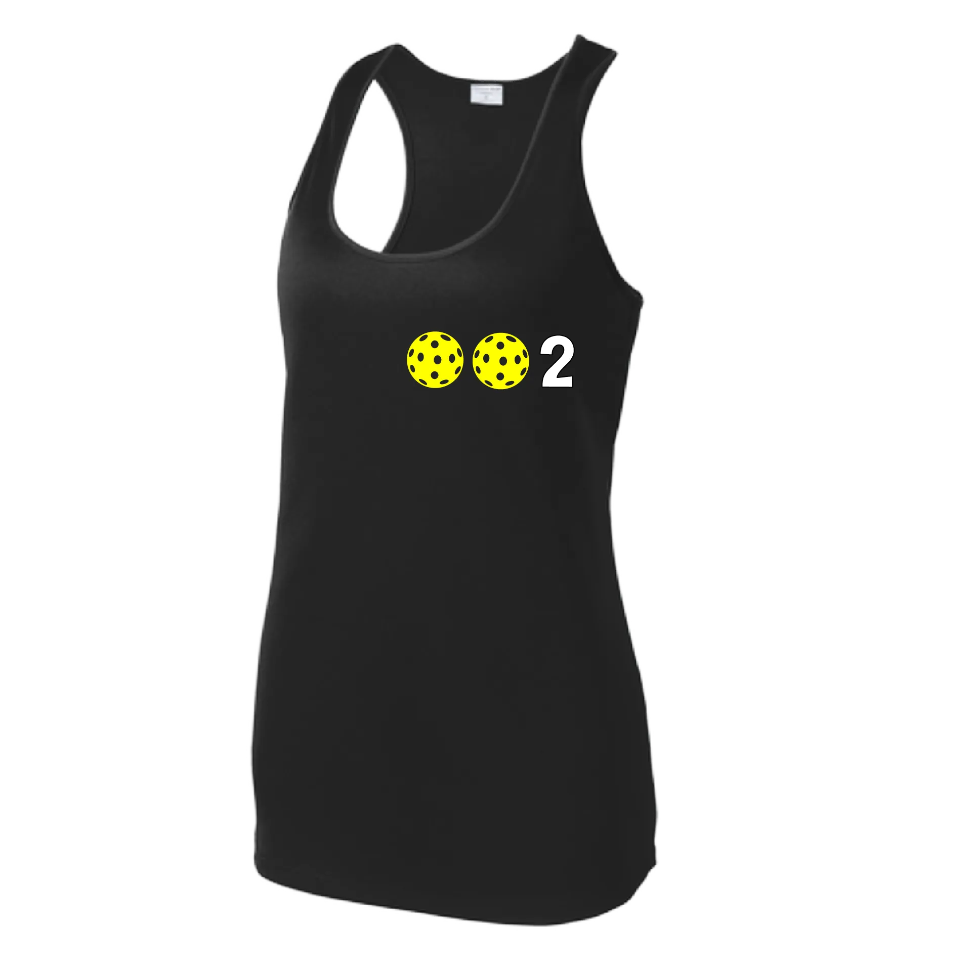 002 With Pickleballs (Colors Yellow Pink White) Customizable | Women’s Racerback Tank | 100% Polyester