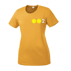 002 With Pickleballs (Yellow Pink White) Customizable | Women’s Short Sleeve Crewneck Athletic Shirts | 100% Polyester