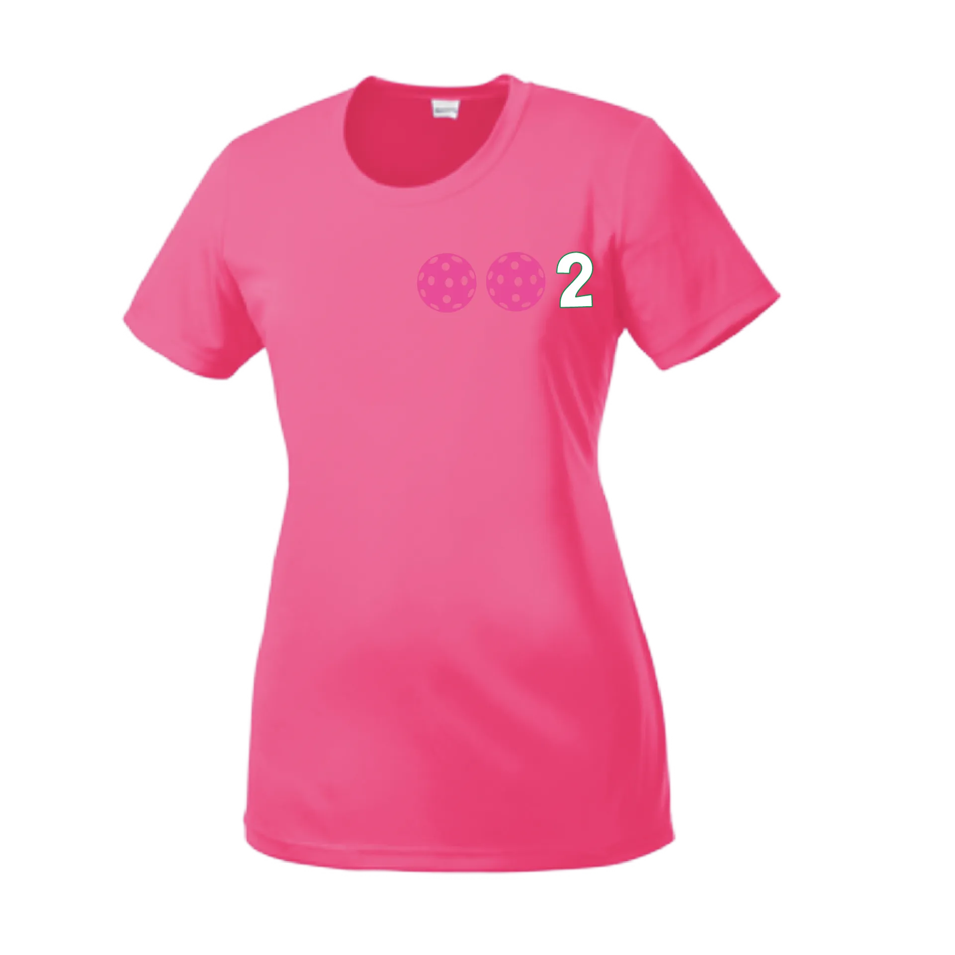 002 With Pickleballs (Yellow Pink White) Customizable | Women’s Short Sleeve Crewneck Athletic Shirts | 100% Polyester