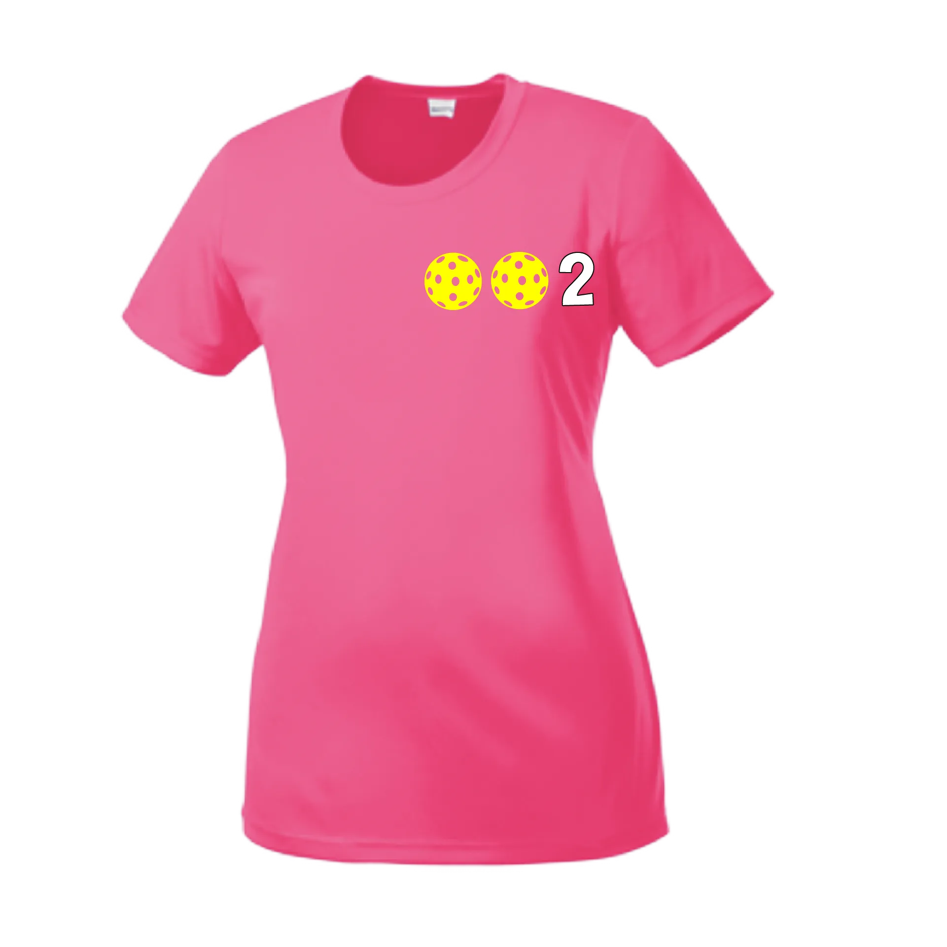 002 With Pickleballs (Yellow Pink White) Customizable | Women’s Short Sleeve Crewneck Athletic Shirts | 100% Polyester