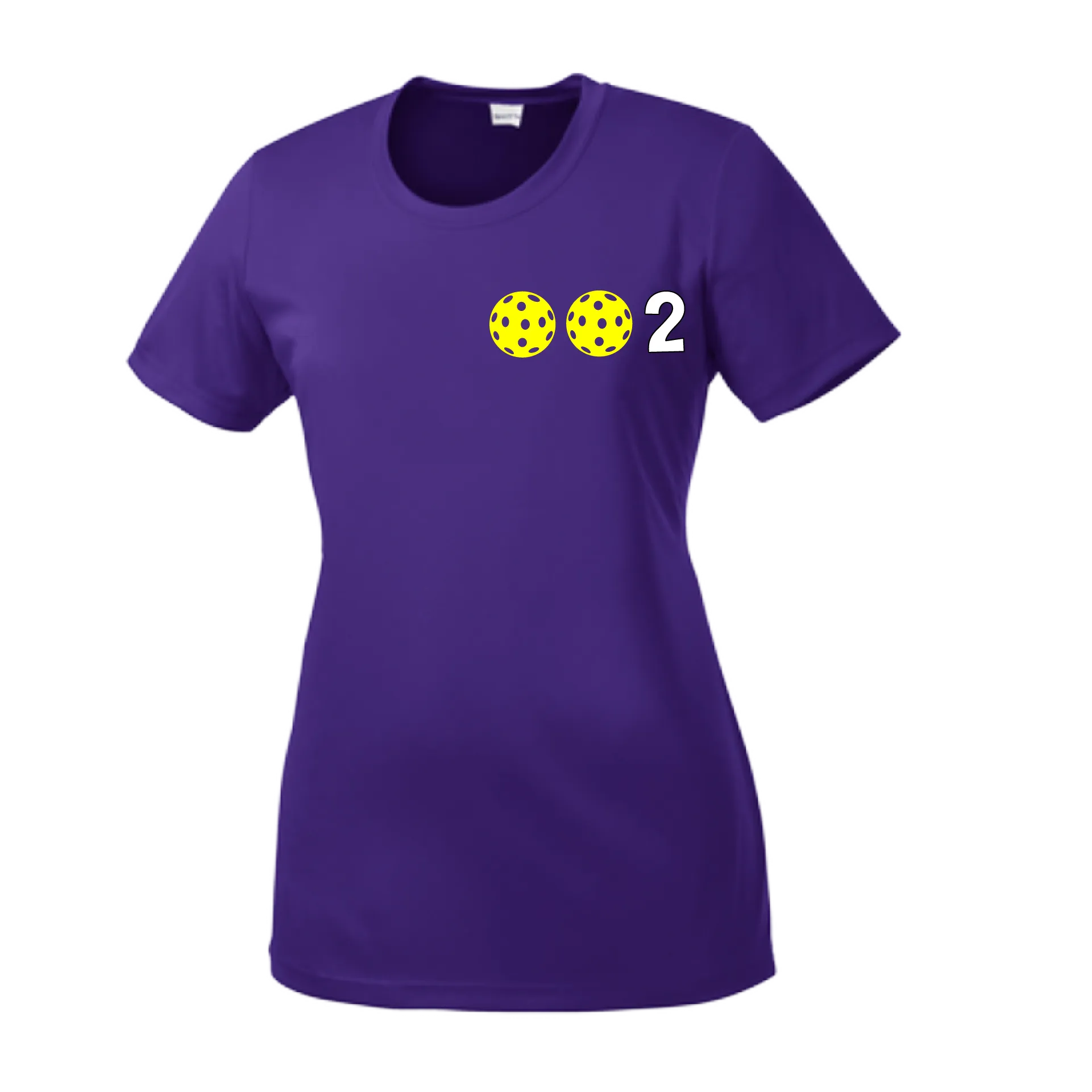 002 With Pickleballs (Yellow Pink White) Customizable | Women’s Short Sleeve Crewneck Athletic Shirts | 100% Polyester