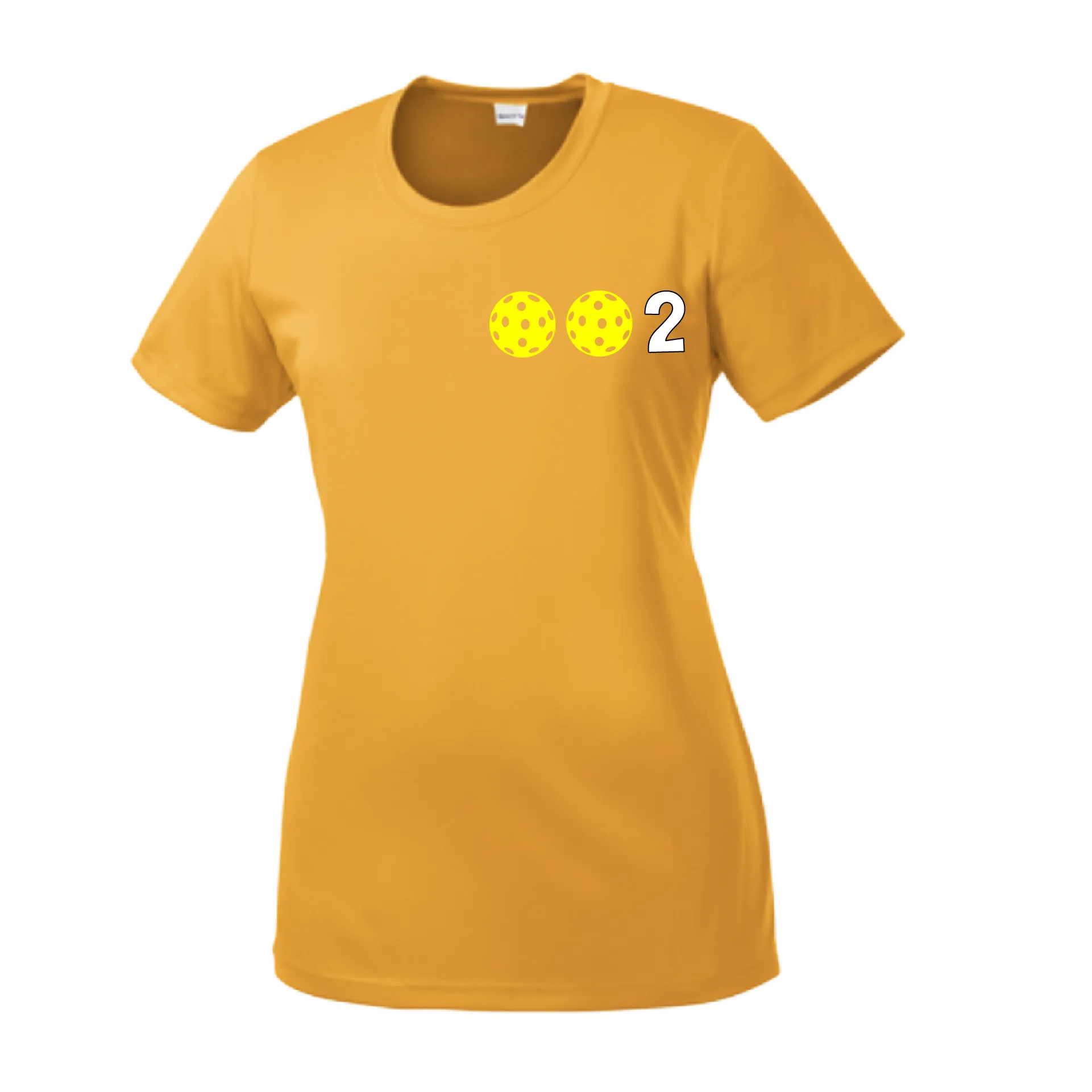 002 With Pickleballs (Yellow Pink White) Customizable | Women’s Short Sleeve Crewneck Athletic Shirts | 100% Polyester