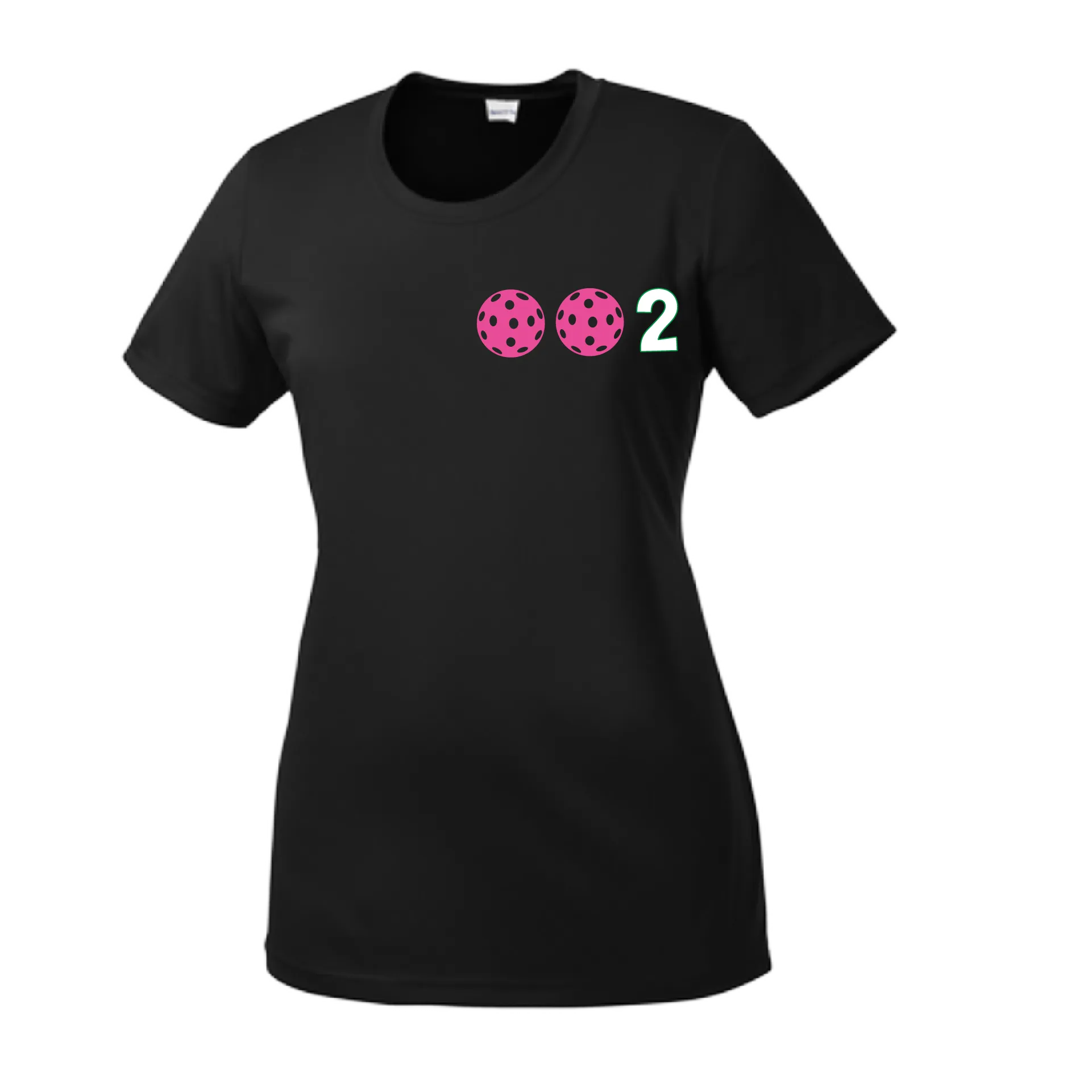 002 With Pickleballs (Yellow Pink White) Customizable | Women’s Short Sleeve Crewneck Athletic Shirts | 100% Polyester