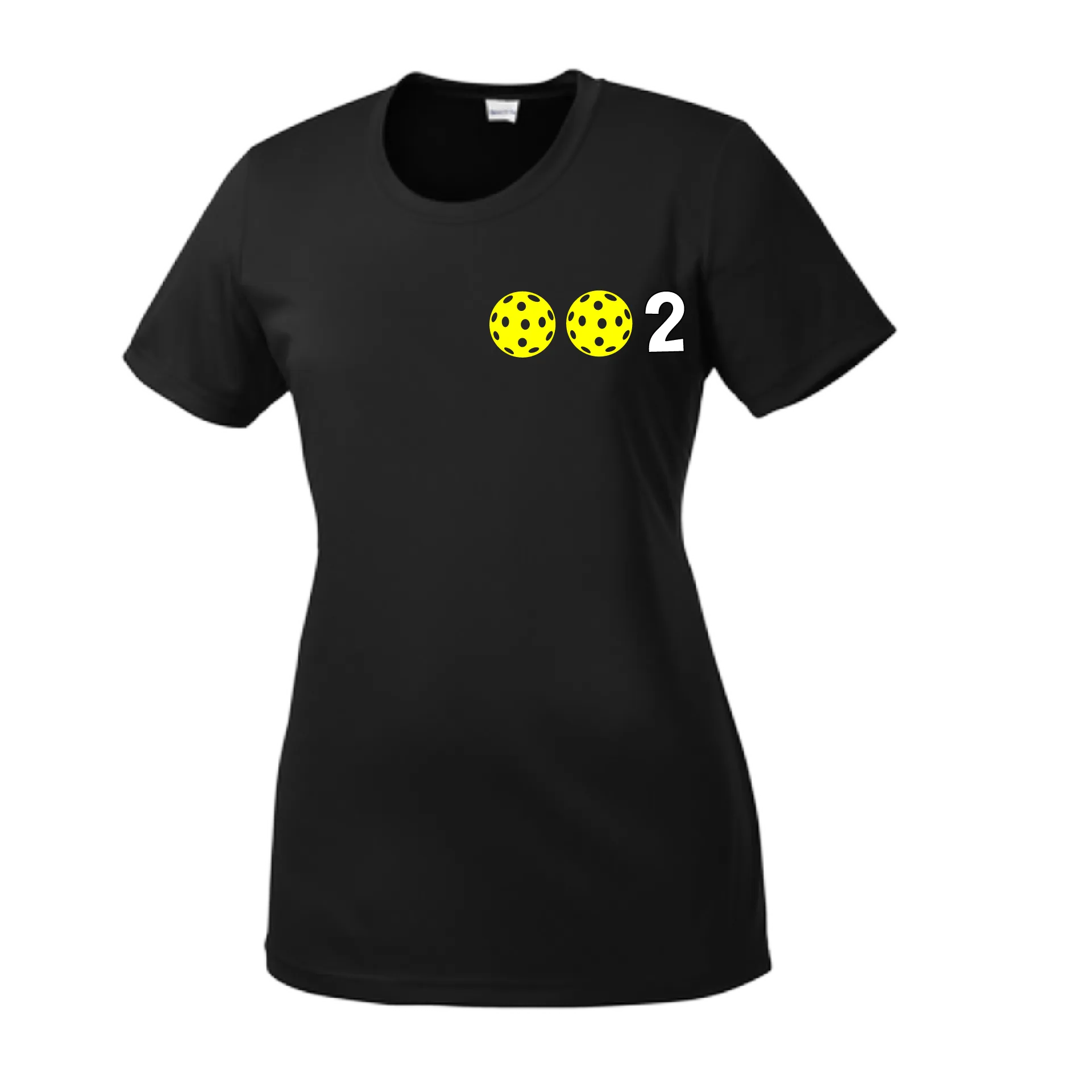 002 With Pickleballs (Yellow Pink White) Customizable | Women’s Short Sleeve Crewneck Athletic Shirts | 100% Polyester