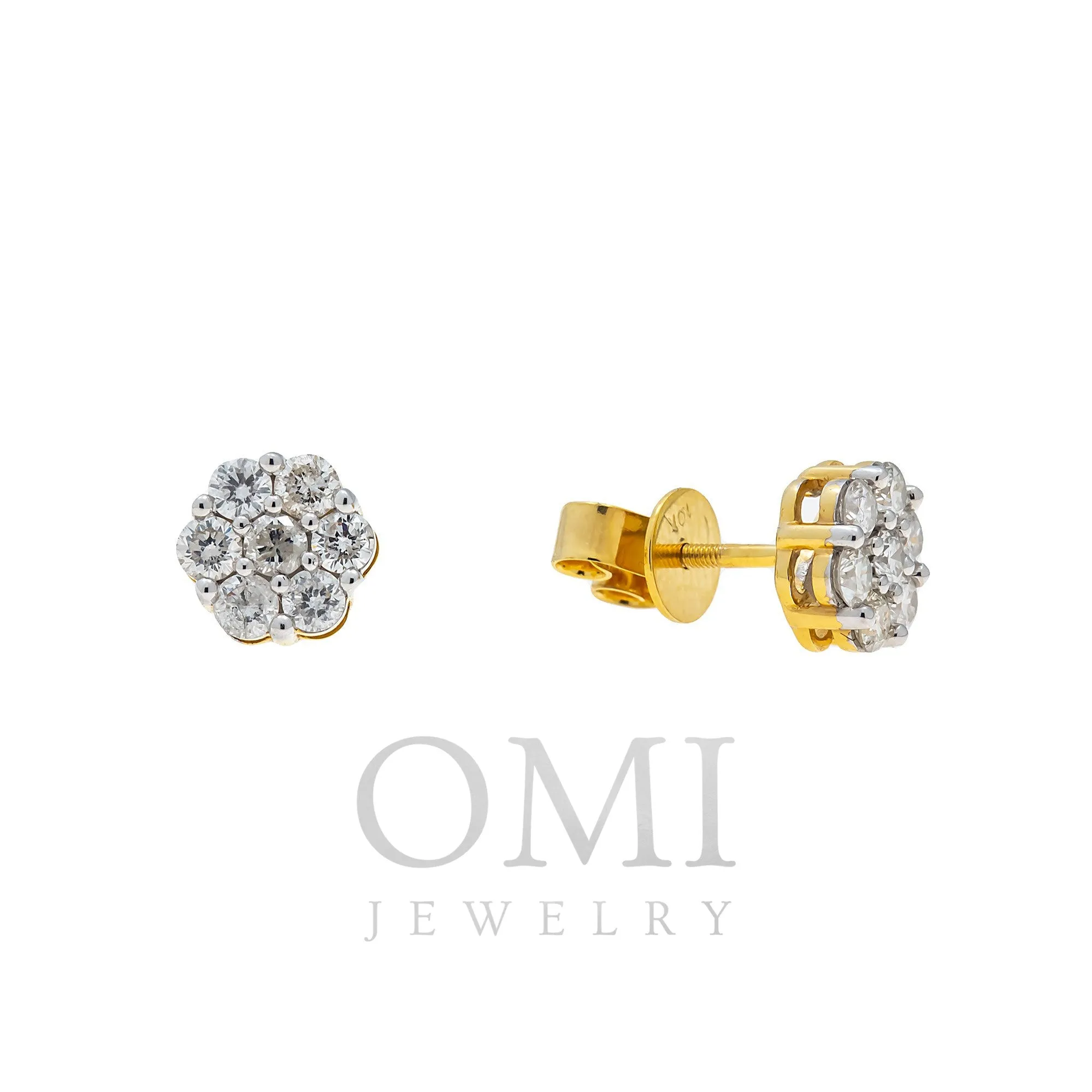 10K GOLD ROUND DIAMOND CLUSTER EARRINGS 0.90 CTW