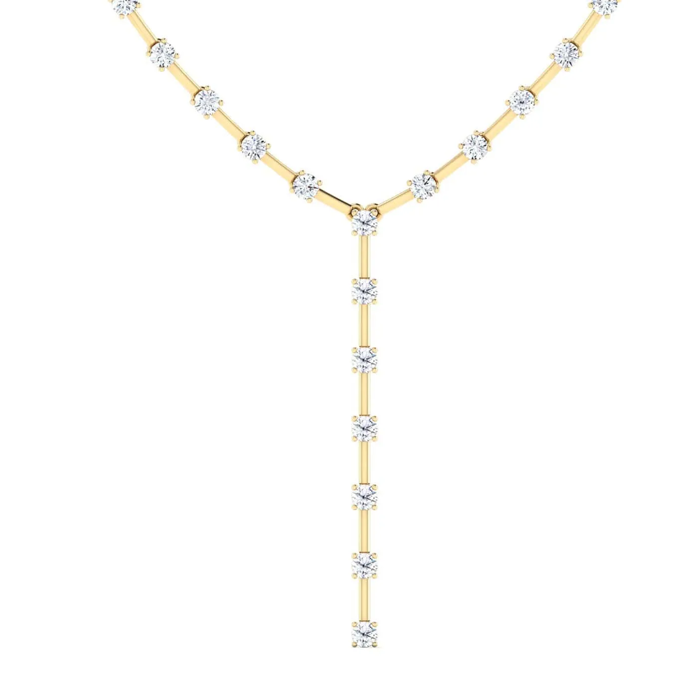 14K & 18K Gold Round Strand Drop Y Diamond Necklace 2.29 ct, Lab Grown