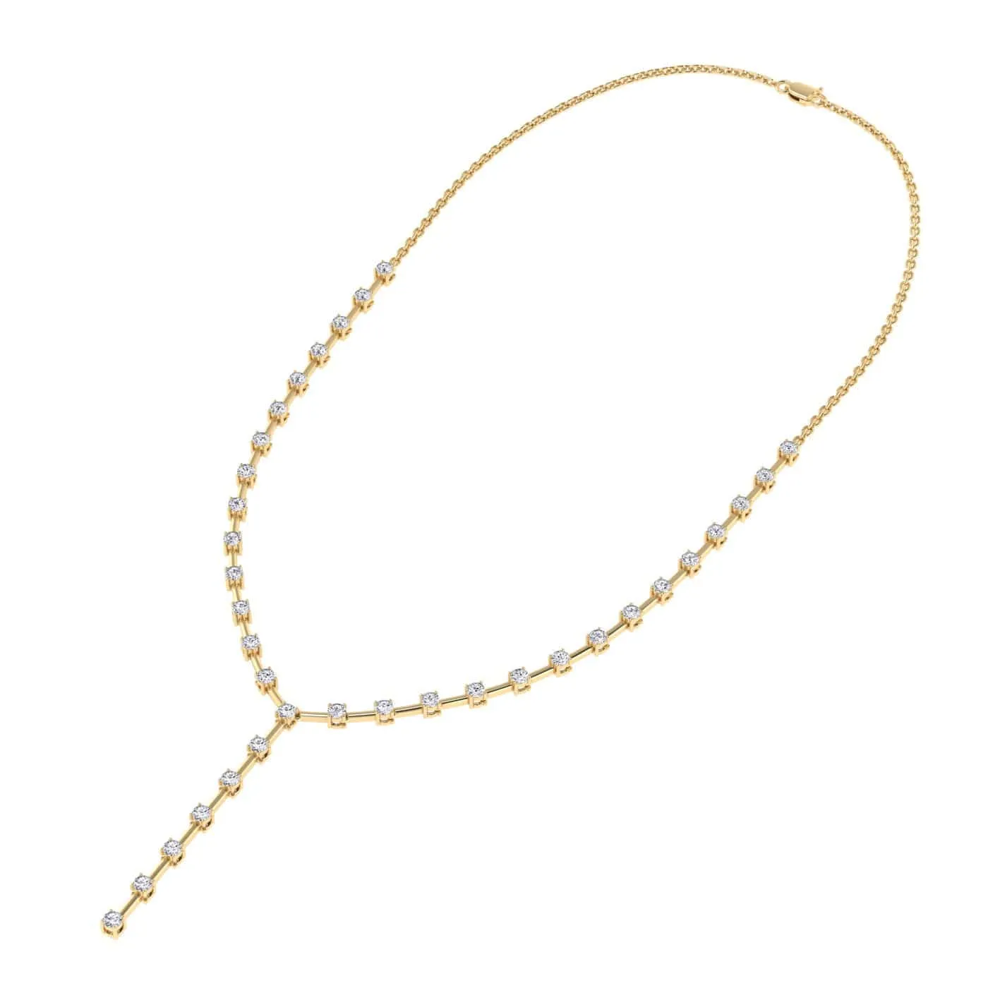 14K & 18K Gold Round Strand Drop Y Diamond Necklace 2.29 ct, Lab Grown