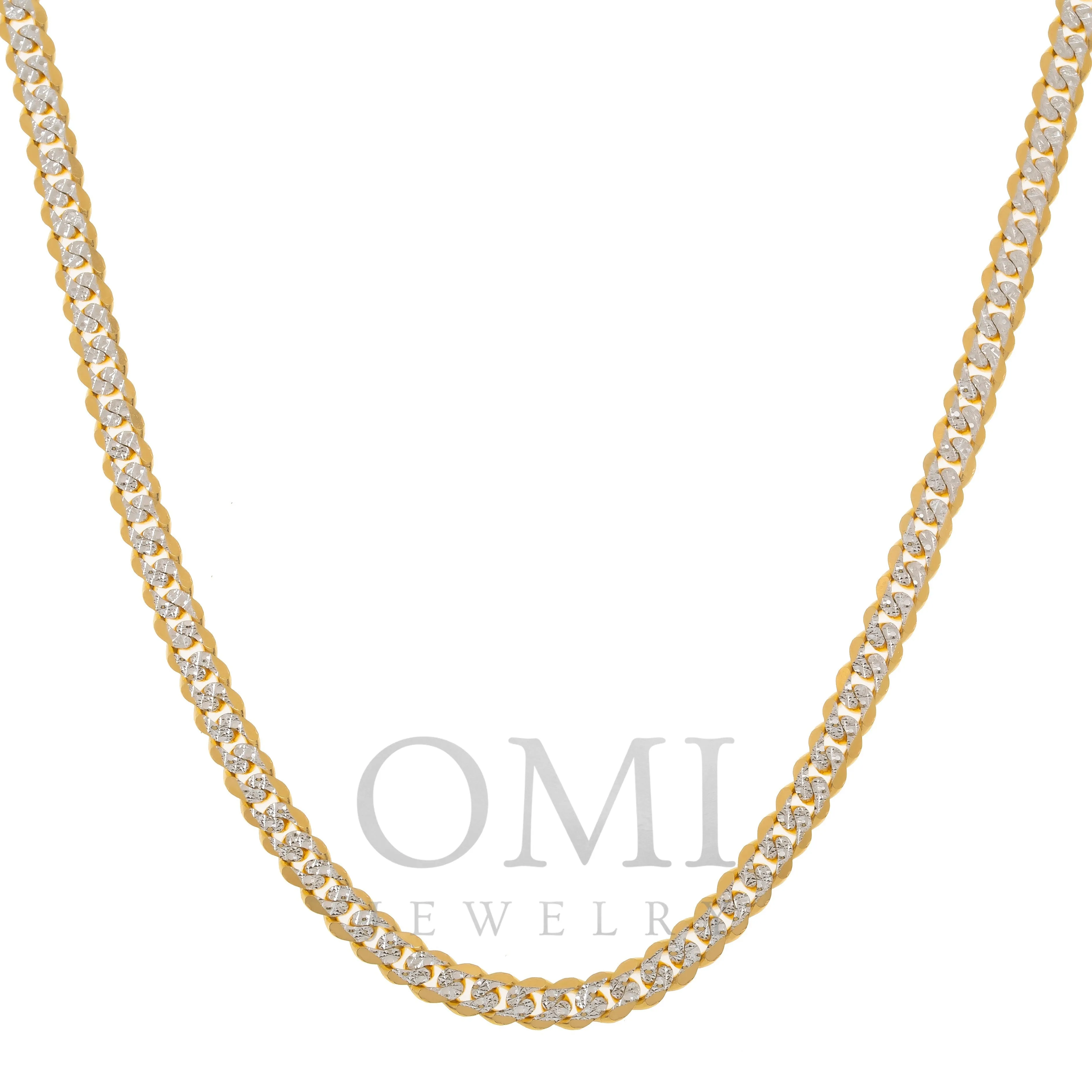 14K GOLD FLAT DIAMOND CUT 7.5MM OPEN CUBAN LINK CHAIN