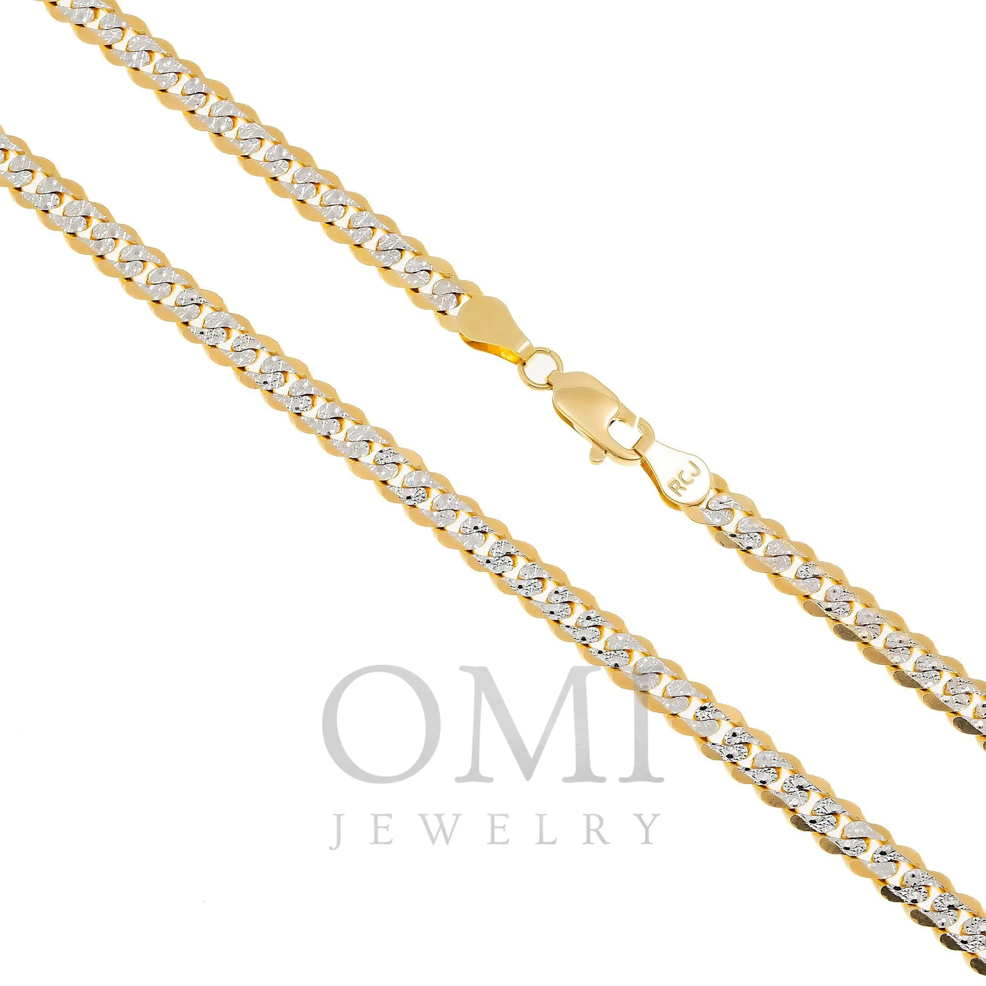 14K GOLD FLAT DIAMOND CUT 7.5MM OPEN CUBAN LINK CHAIN