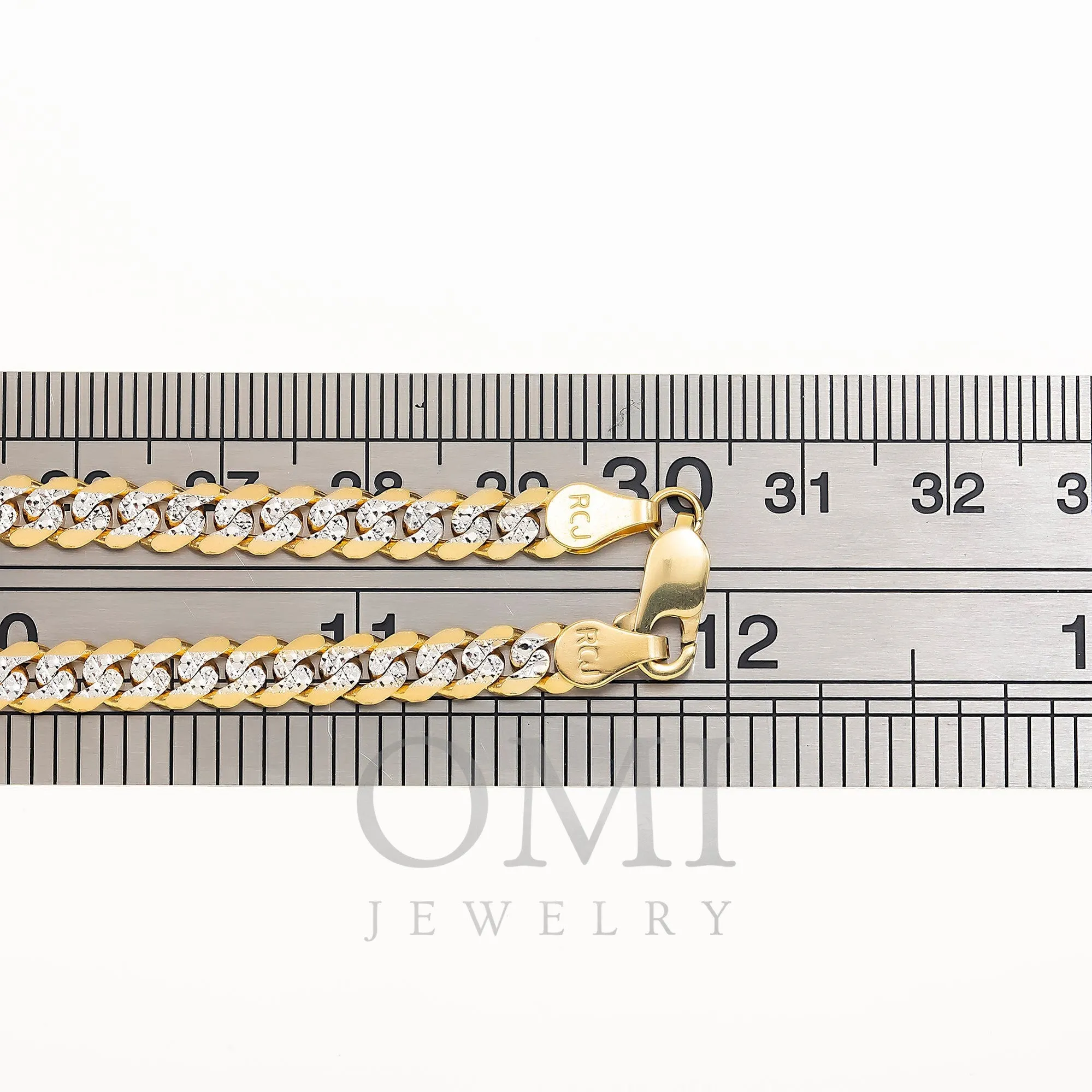 14K GOLD FLAT DIAMOND CUT 7.5MM OPEN CUBAN LINK CHAIN