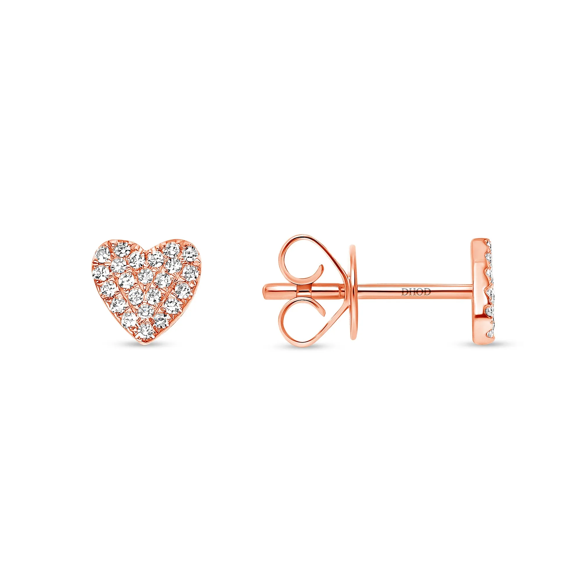 14K Gold Pave Diamond Heart Studs