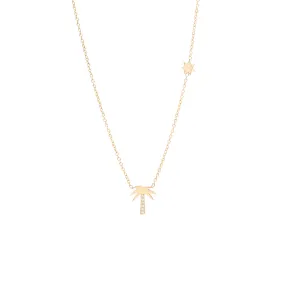 14k Midi Bitty Diamond Palm Tree Necklace with Itty Bitty Sun