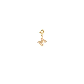 14k Pavé Diamond Large Initial Letter Charm Pendant on Spring Ring