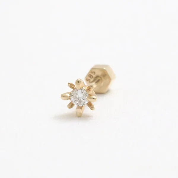 14k Real Solid Gold Cz or Natural White Diamond Tragus Helix Conch Cartilage Barbell Earring Piercing