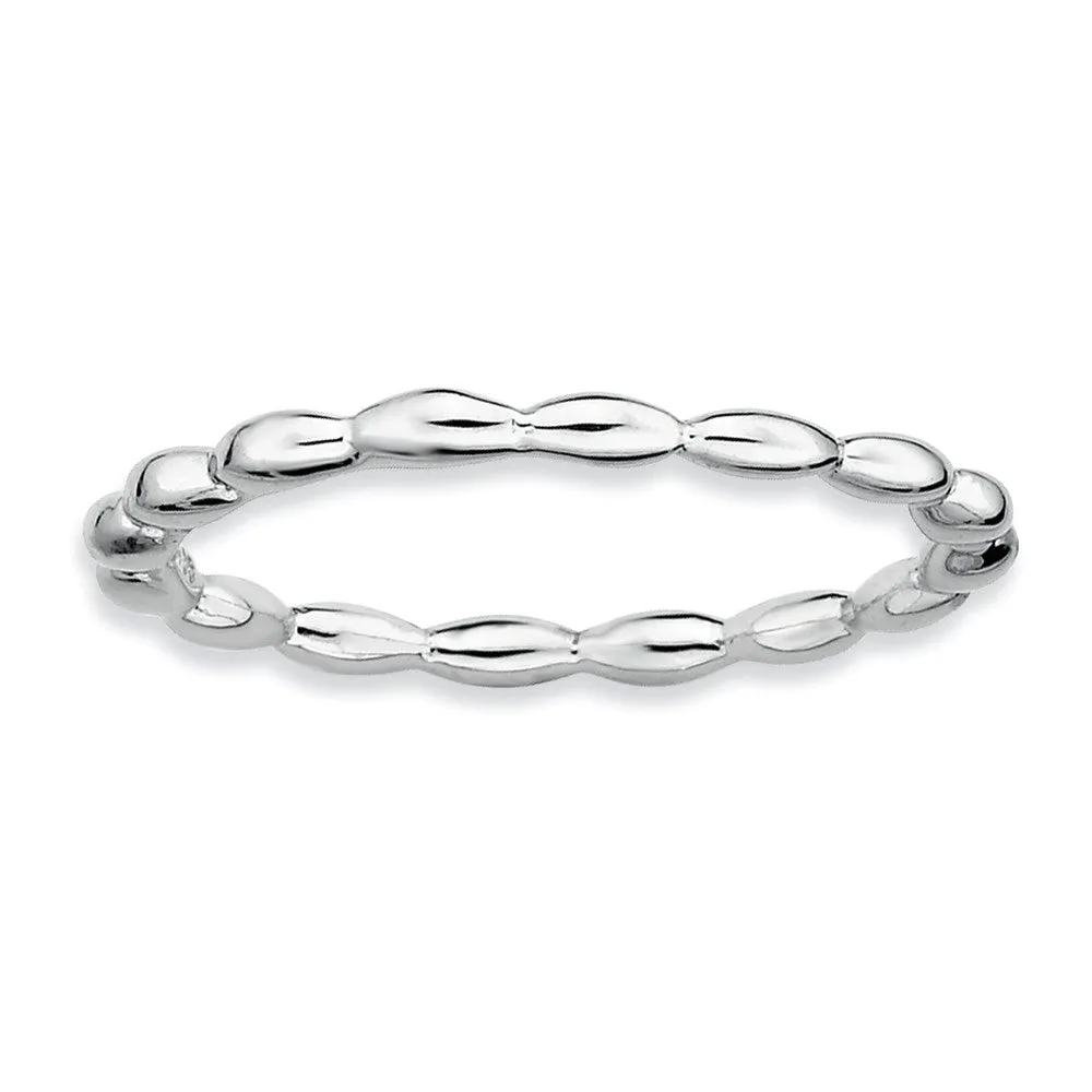 1.5mm Rhodium Plated Sterling Silver Stackable Rice Bead Band