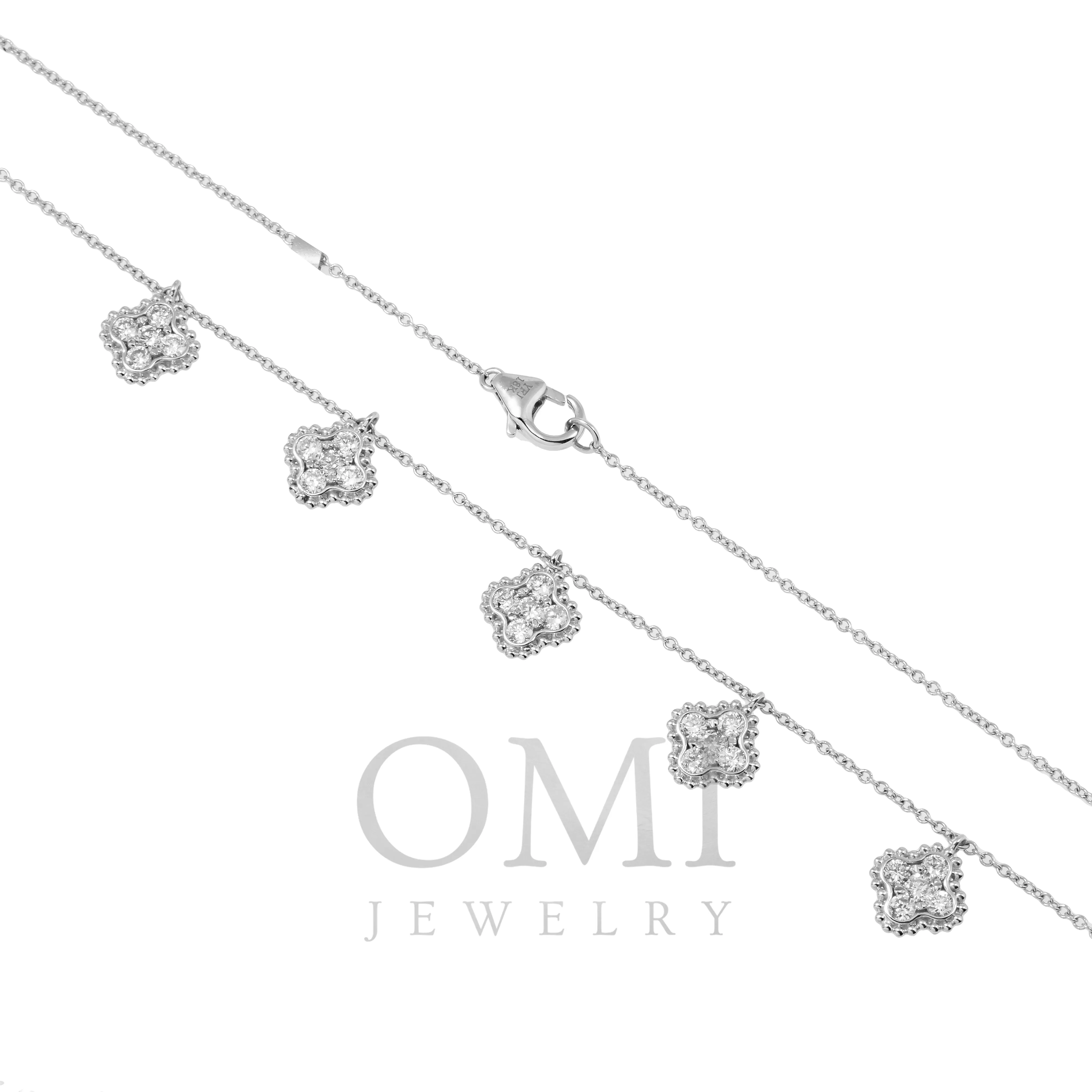 18K GOLD ROUND DIAMOND CLOVER SHAPE NECKLACE 0.95 CT