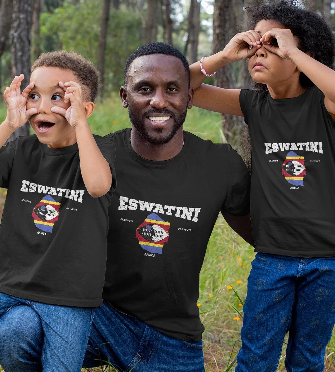 1sttheworld T-Shirt - Eswatini Flag And Map T-Shirt Black A35