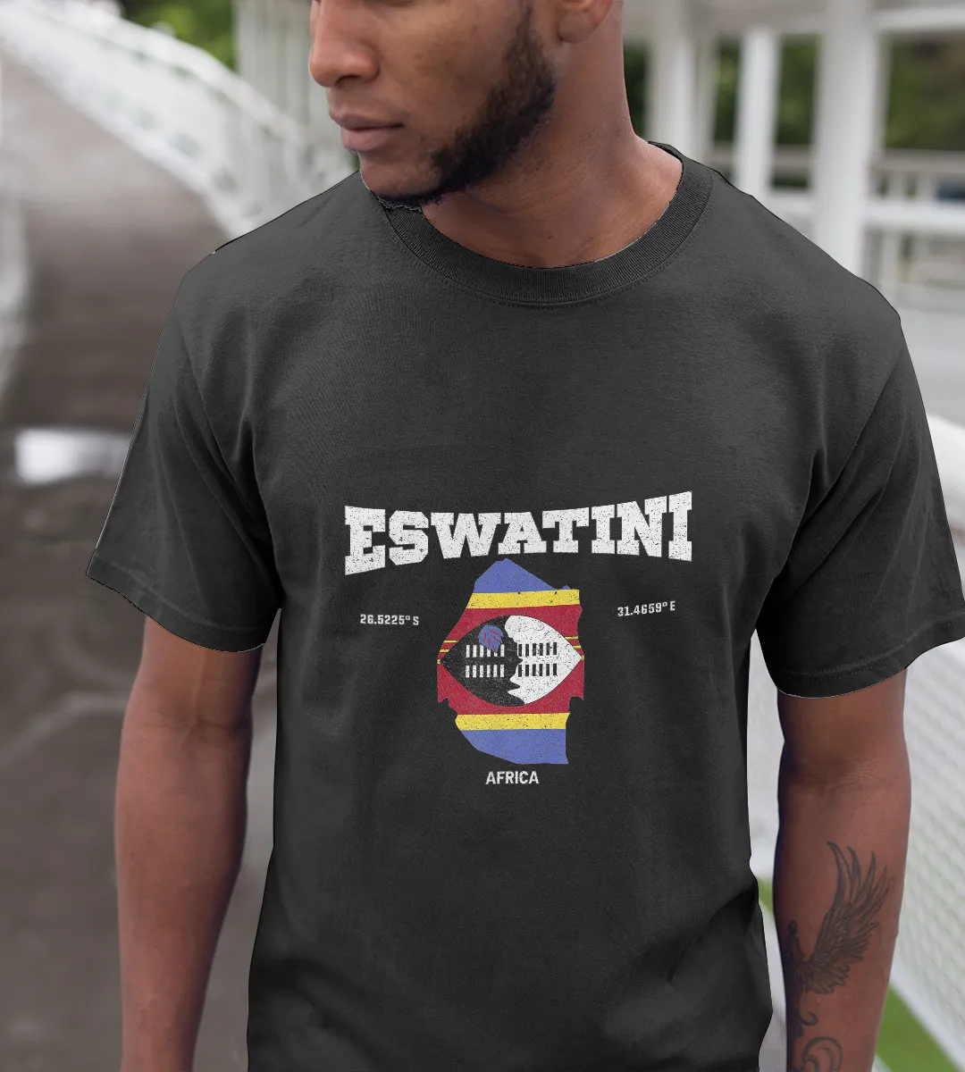 1sttheworld T-Shirt - Eswatini Flag And Map T-Shirt Black A35