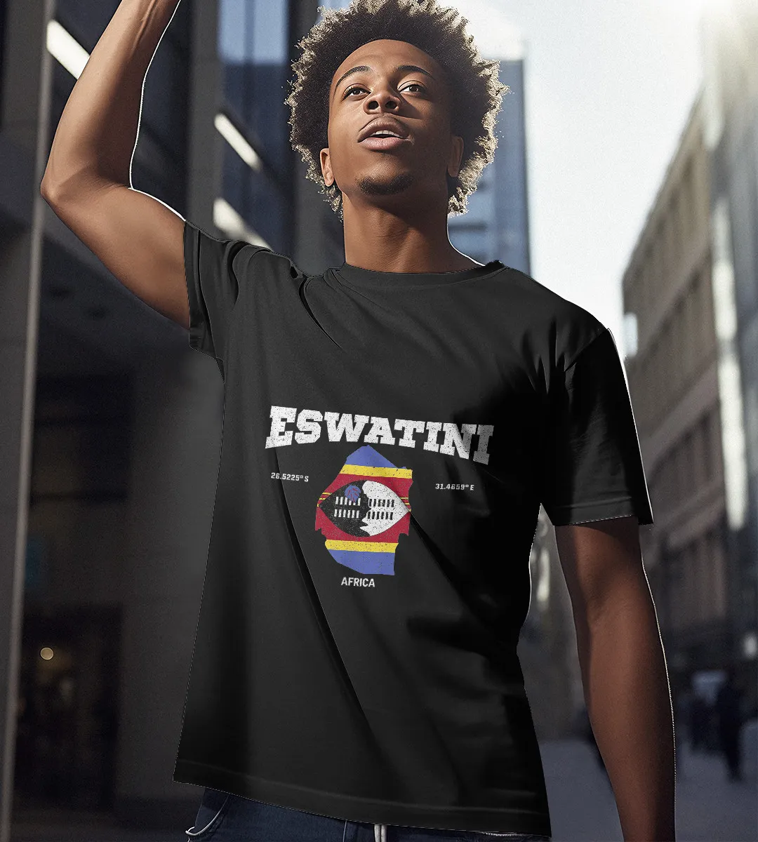 1sttheworld T-Shirt - Eswatini Flag And Map T-Shirt Black A35