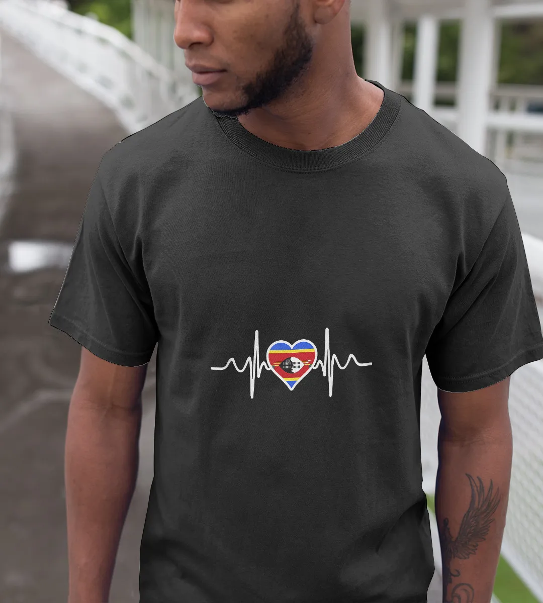 1sttheworld T-Shirt - Eswatini Flag Heartbeat T-Shirt Black A35