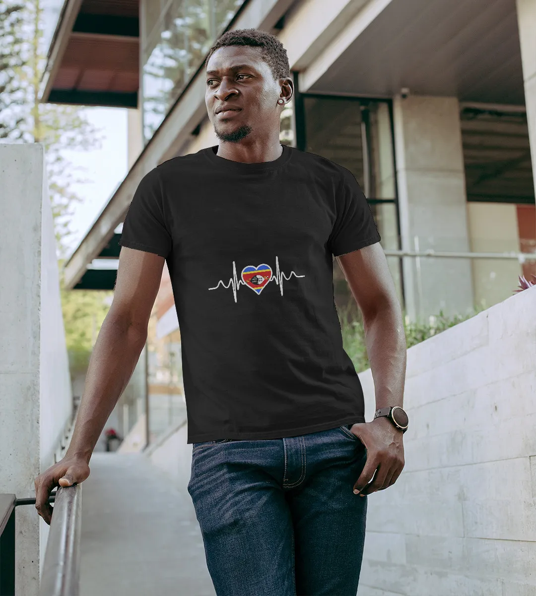 1sttheworld T-Shirt - Eswatini Flag Heartbeat T-Shirt Black A35