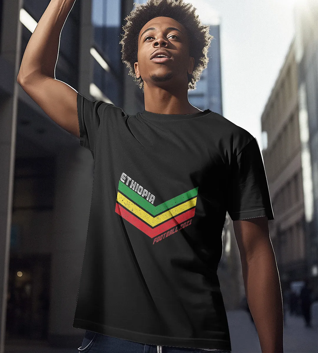 1sttheworld T-Shirt - Ethiopia Football 2021 Retro Soccer T-Shirt Black A35