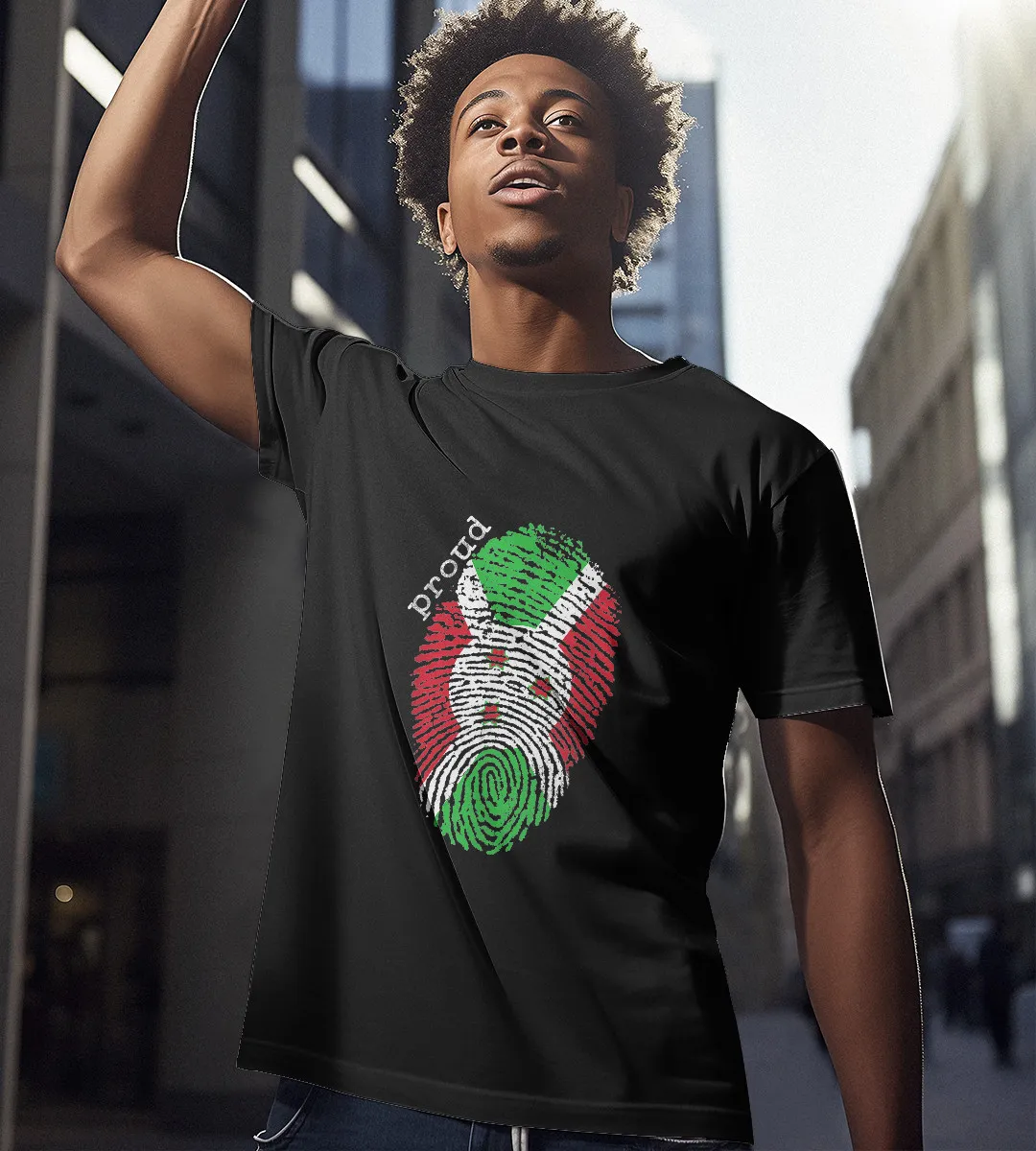 1sttheworld T-Shirt - Fingerprint Burundi Flag T-Shirt Black A35