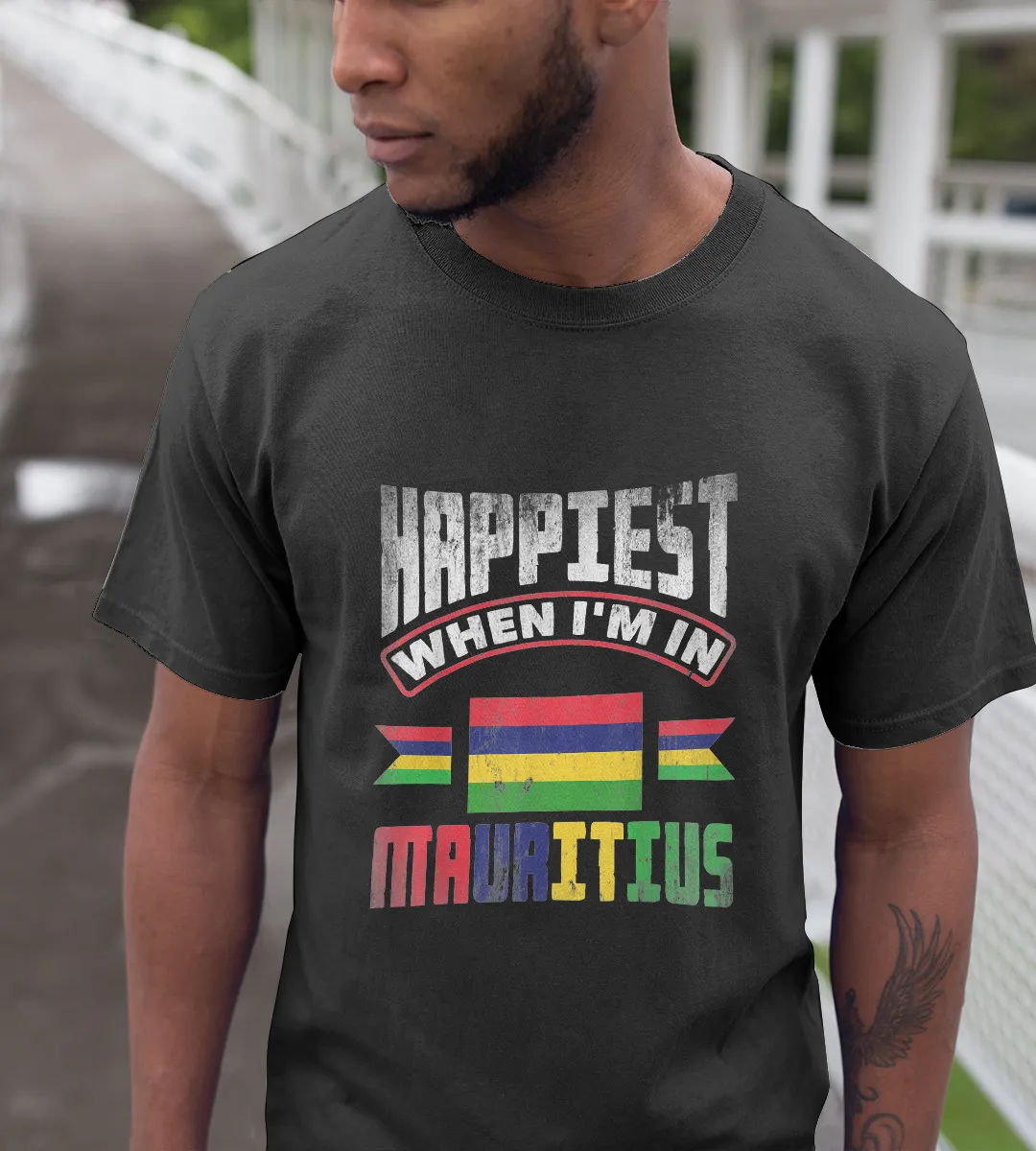 1sttheworld T-Shirt - Flag Happiest When Im In Mauritius T-Shirt Black A35