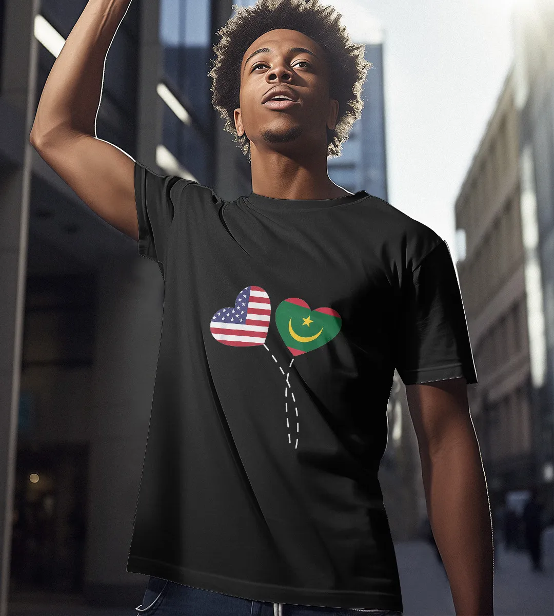 1sttheworld T-Shirt - Flag Heart Mauritanian Americans Love T-Shirt Black A35