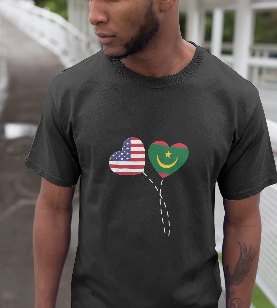 1sttheworld T-Shirt - Flag Heart Mauritanian Americans Love T-Shirt Black A35