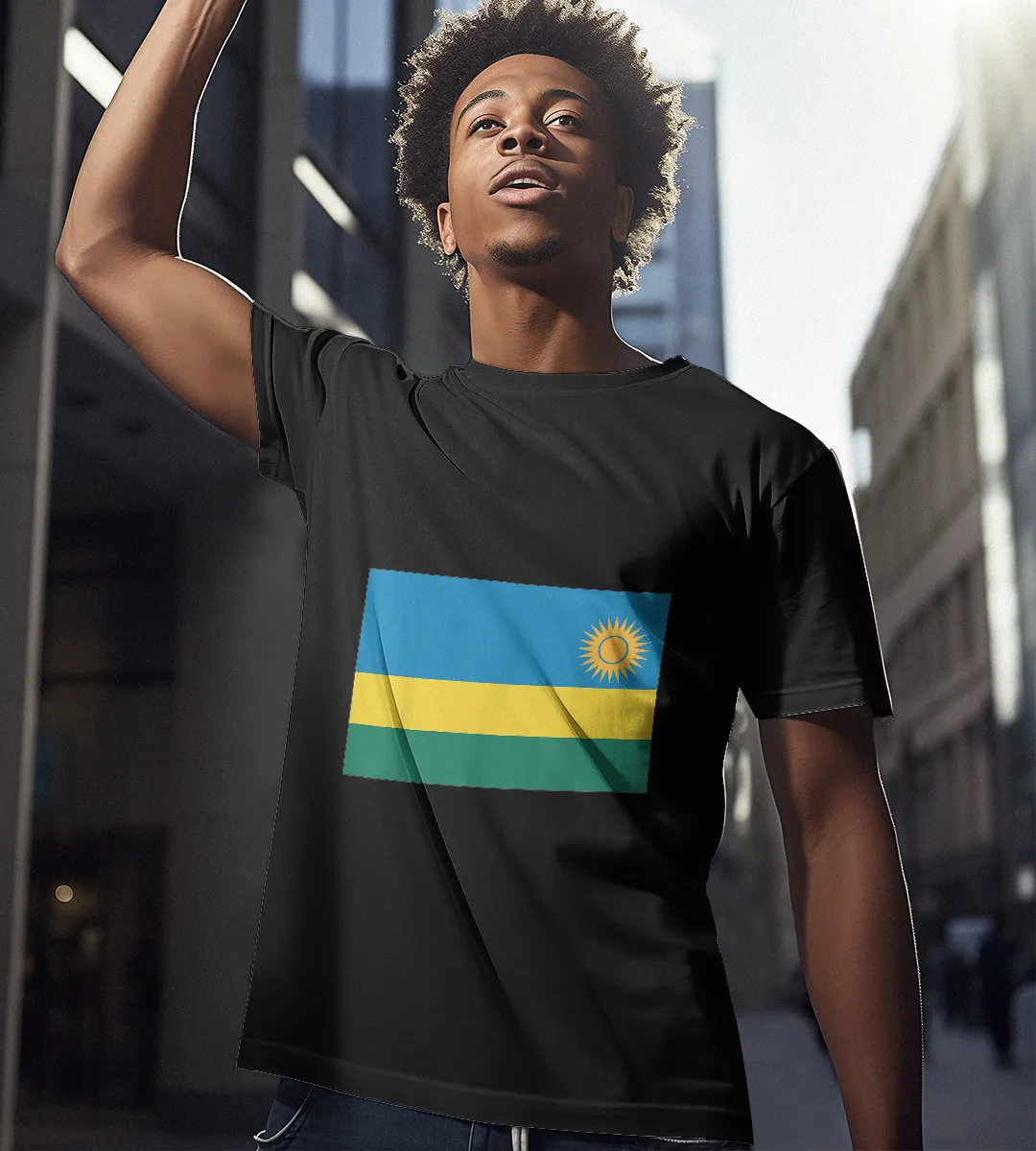 1sttheworld T-Shirt - Flag Of Rwanda T-Shirt Black A35