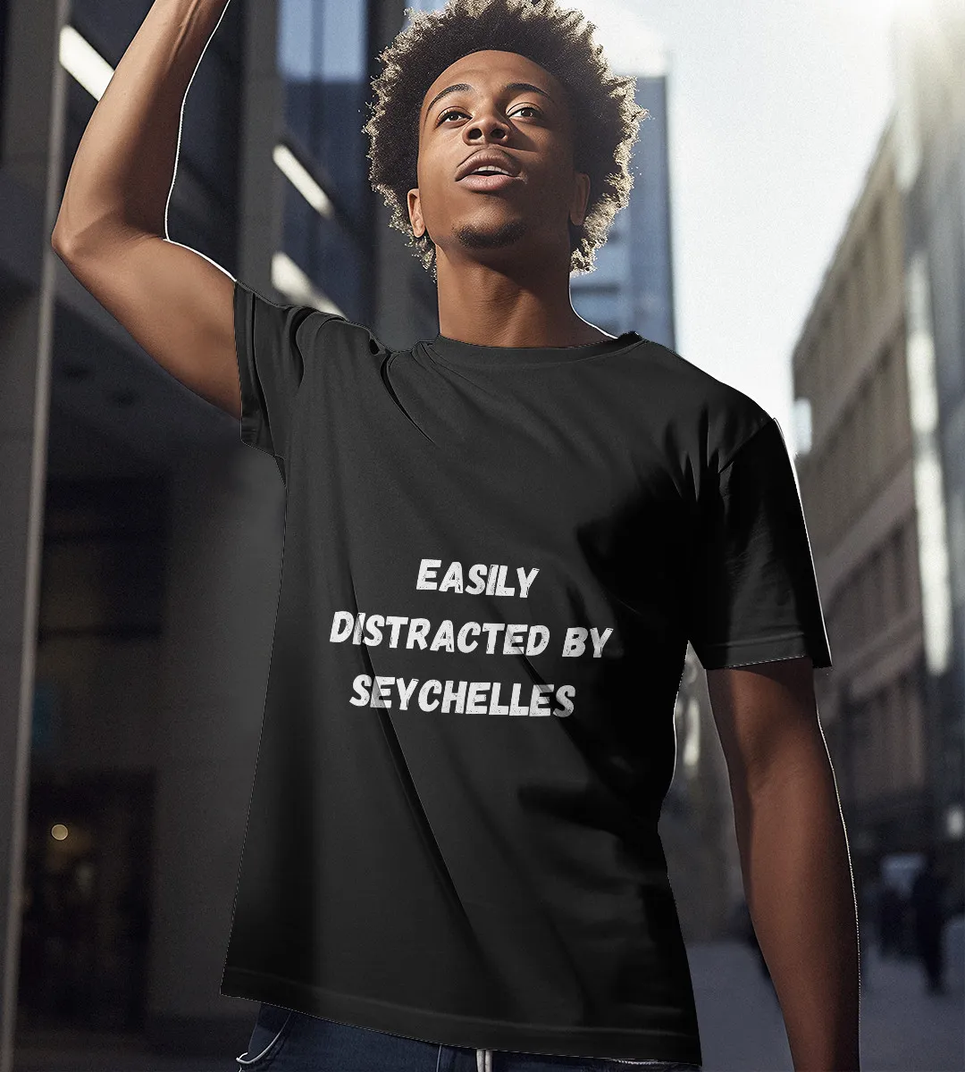 1sttheworld T-Shirt - Funny Seychelles, Easily Distracted T-Shirt Black A35