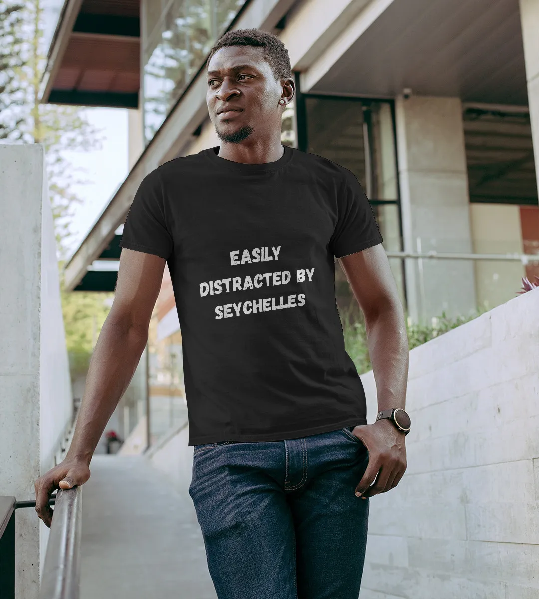 1sttheworld T-Shirt - Funny Seychelles, Easily Distracted T-Shirt Black A35