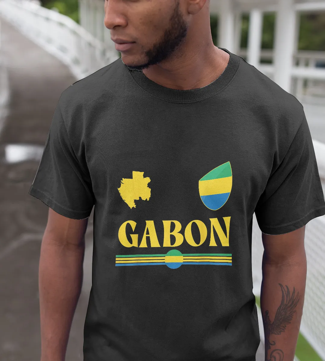 1sttheworld T-Shirt - Gabon Flag And Map T-Shirt Black A35