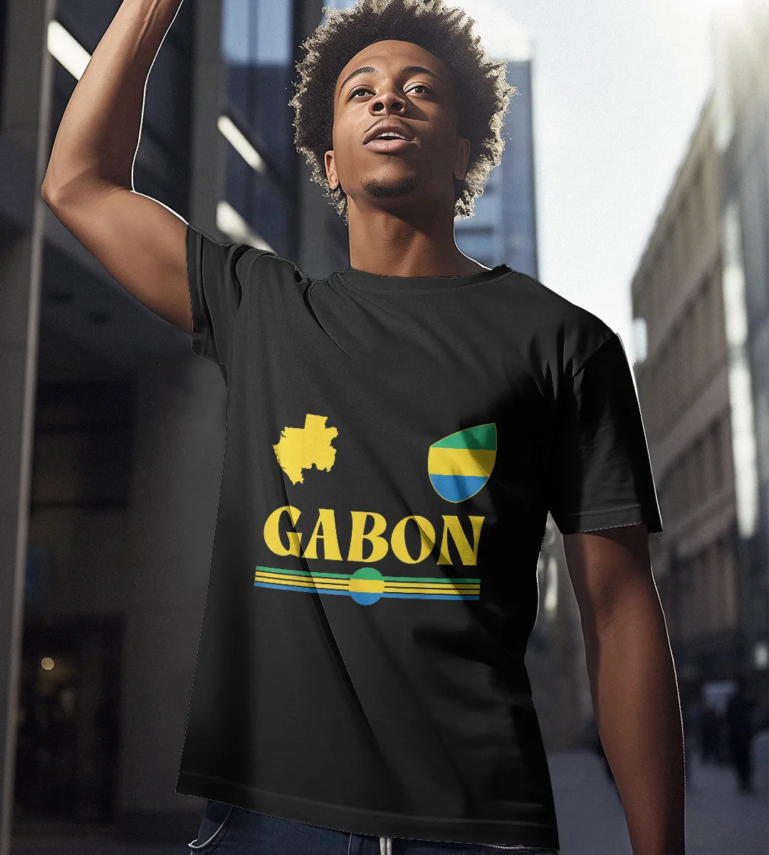 1sttheworld T-Shirt - Gabon Flag And Map T-Shirt Black A35