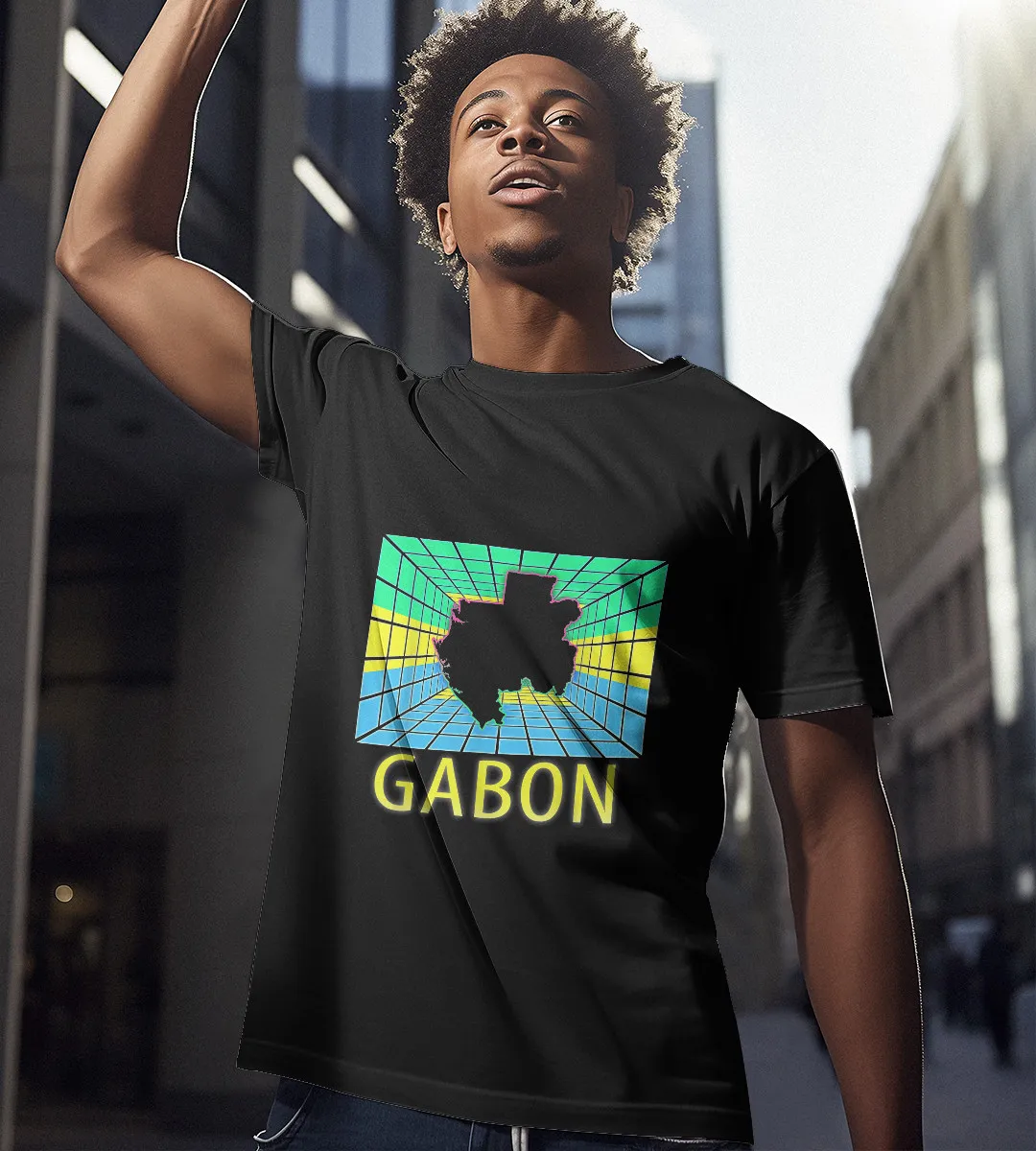 1sttheworld T-Shirt - Gabon Map Gabonese T-Shirt Black A35