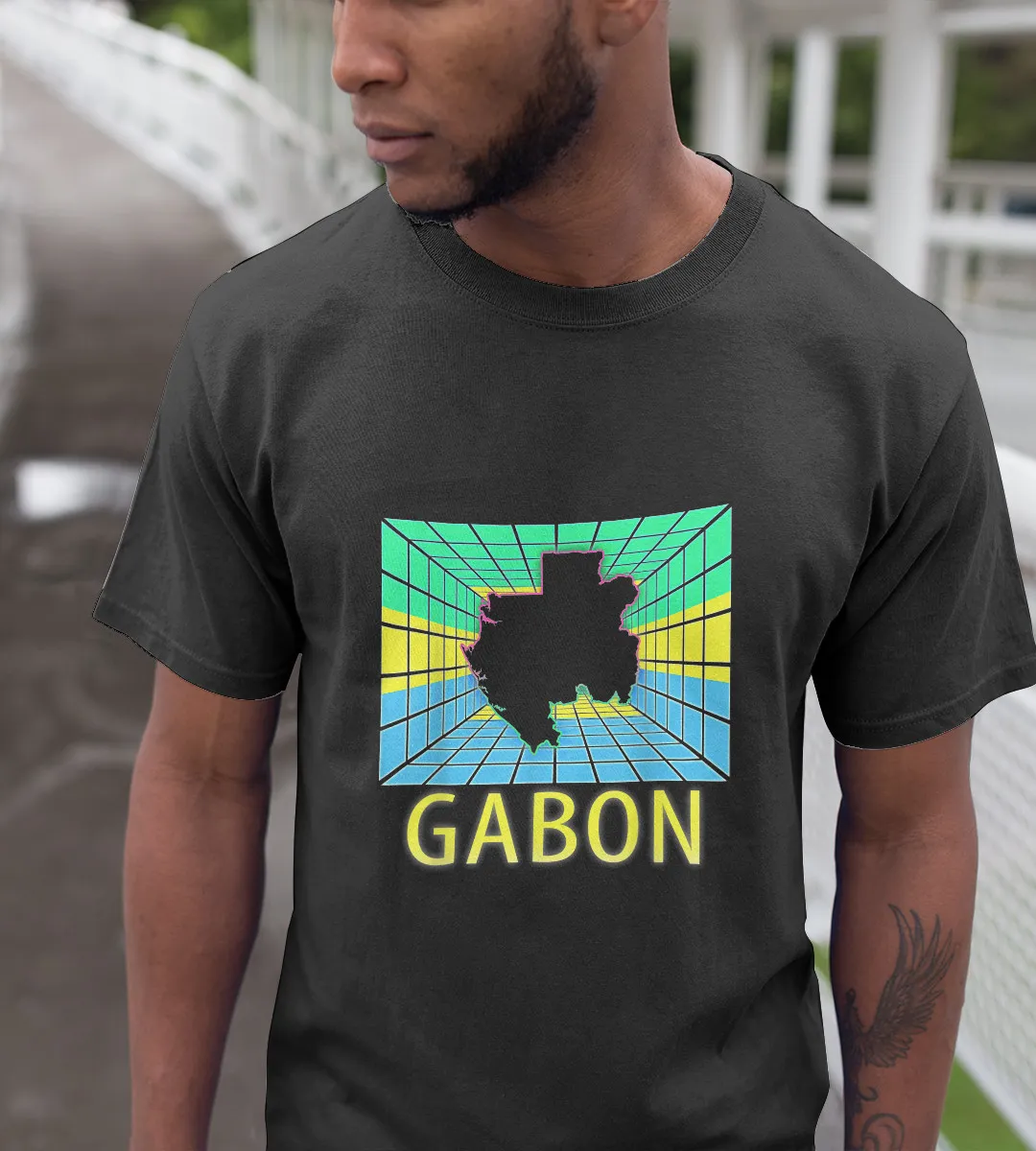 1sttheworld T-Shirt - Gabon Map Gabonese T-Shirt Black A35