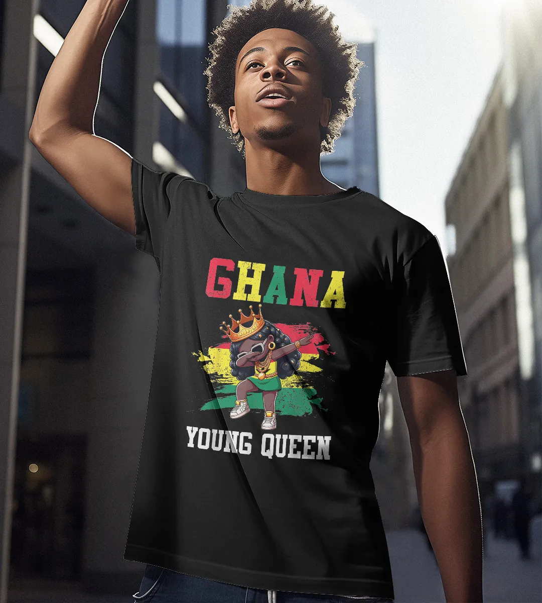 1sttheworld T-Shirt - Ghana Young Queen T-Shirt Black A35