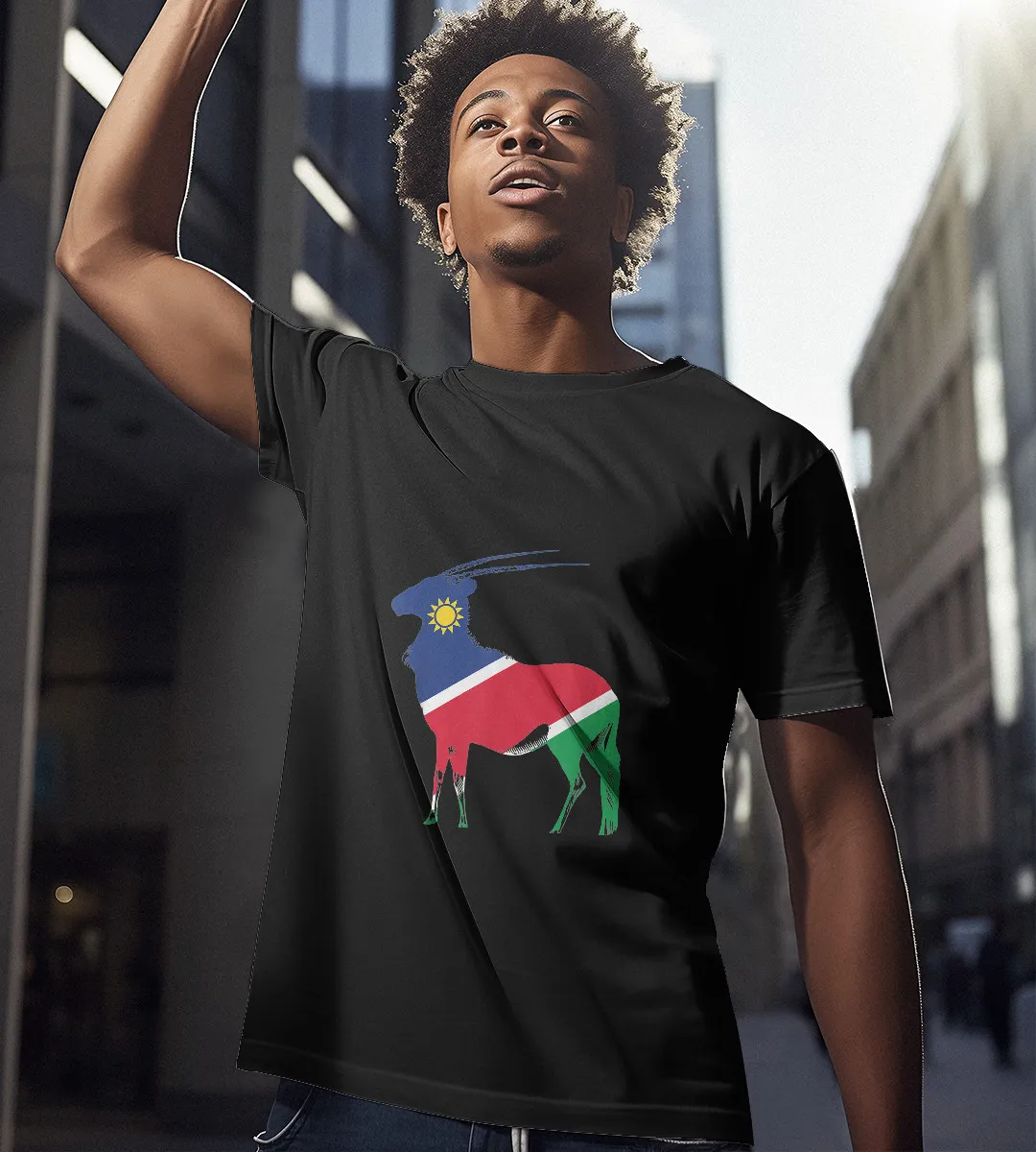 1sttheworld T-Shirt - Goat Namibian Flag T-Shirt Black A35