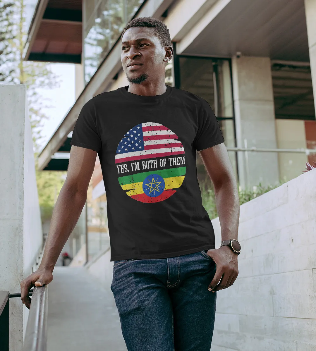 1sttheworld T-Shirt - Half Usa Flag Half Ethiopia Flag T-Shirt Black A35