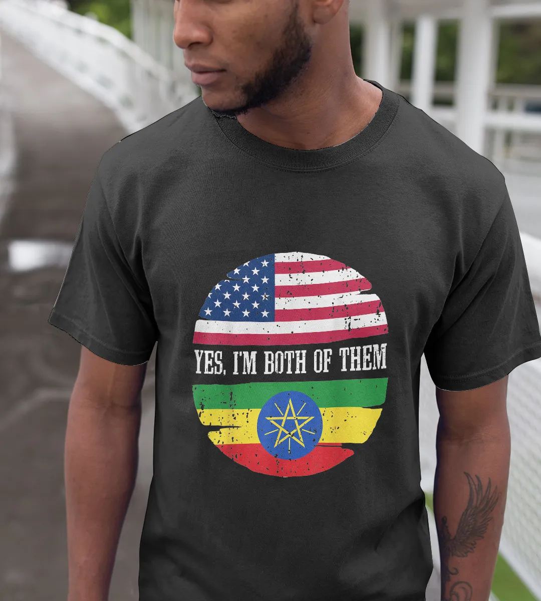 1sttheworld T-Shirt - Half Usa Flag Half Ethiopia Flag T-Shirt Black A35