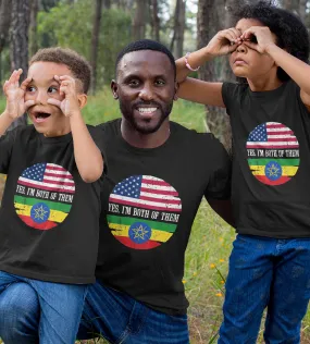 1sttheworld T-Shirt - Half Usa Flag Half Ethiopia Flag T-Shirt Black A35