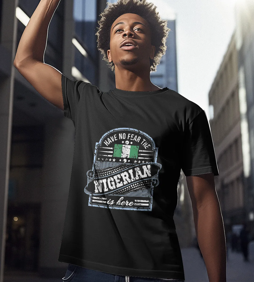 1sttheworld T-Shirt - Have No Fear The Nigerian Is Here T-Shirt Black A35