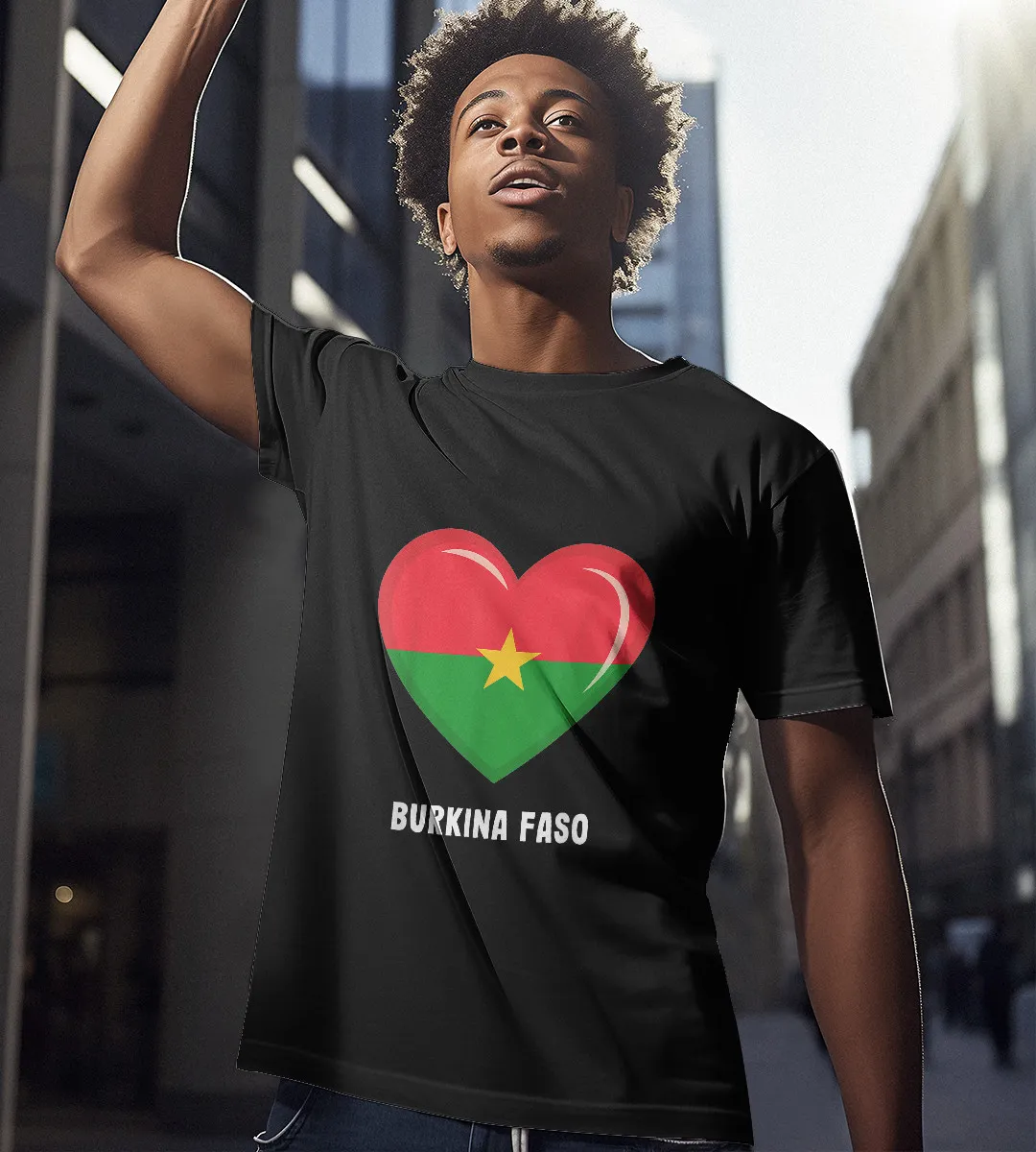 1sttheworld T-Shirt - Heart Burkina Faso Flag T-Shirt Black A35