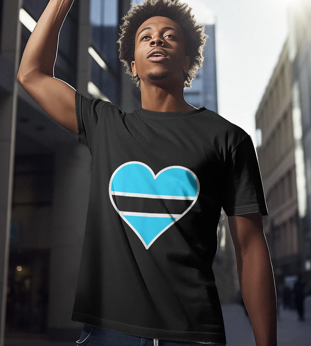 1sttheworld T-Shirt - Heart Flag Botswana T-Shirt Black A35