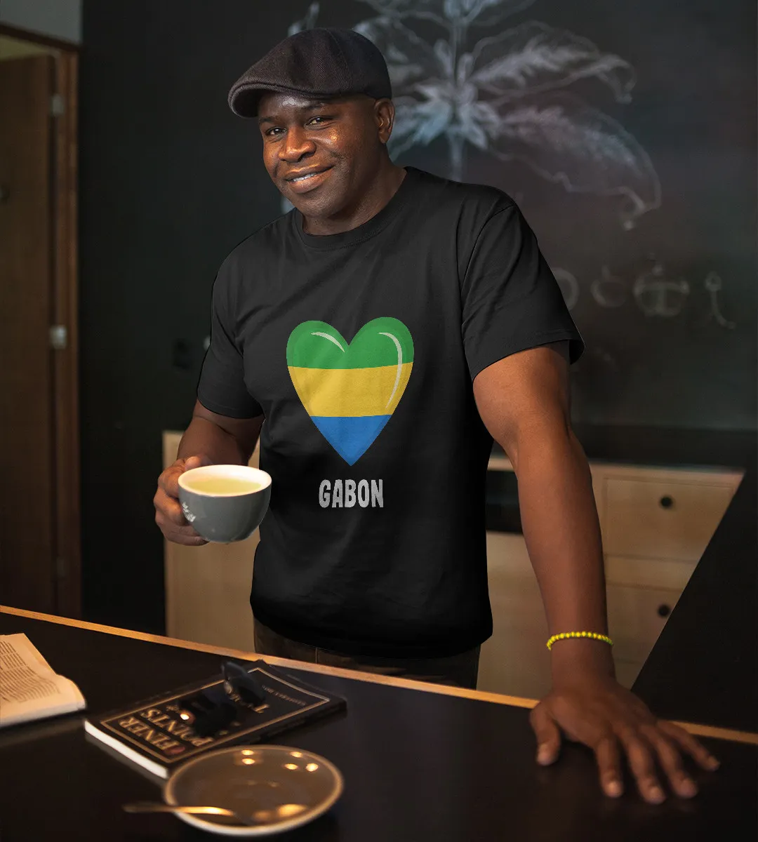 1sttheworld T-Shirt - Heart Gabon Flag T-Shirt Black A35