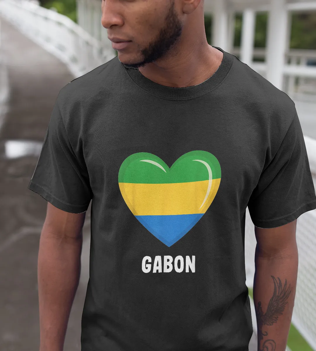 1sttheworld T-Shirt - Heart Gabon Flag T-Shirt Black A35