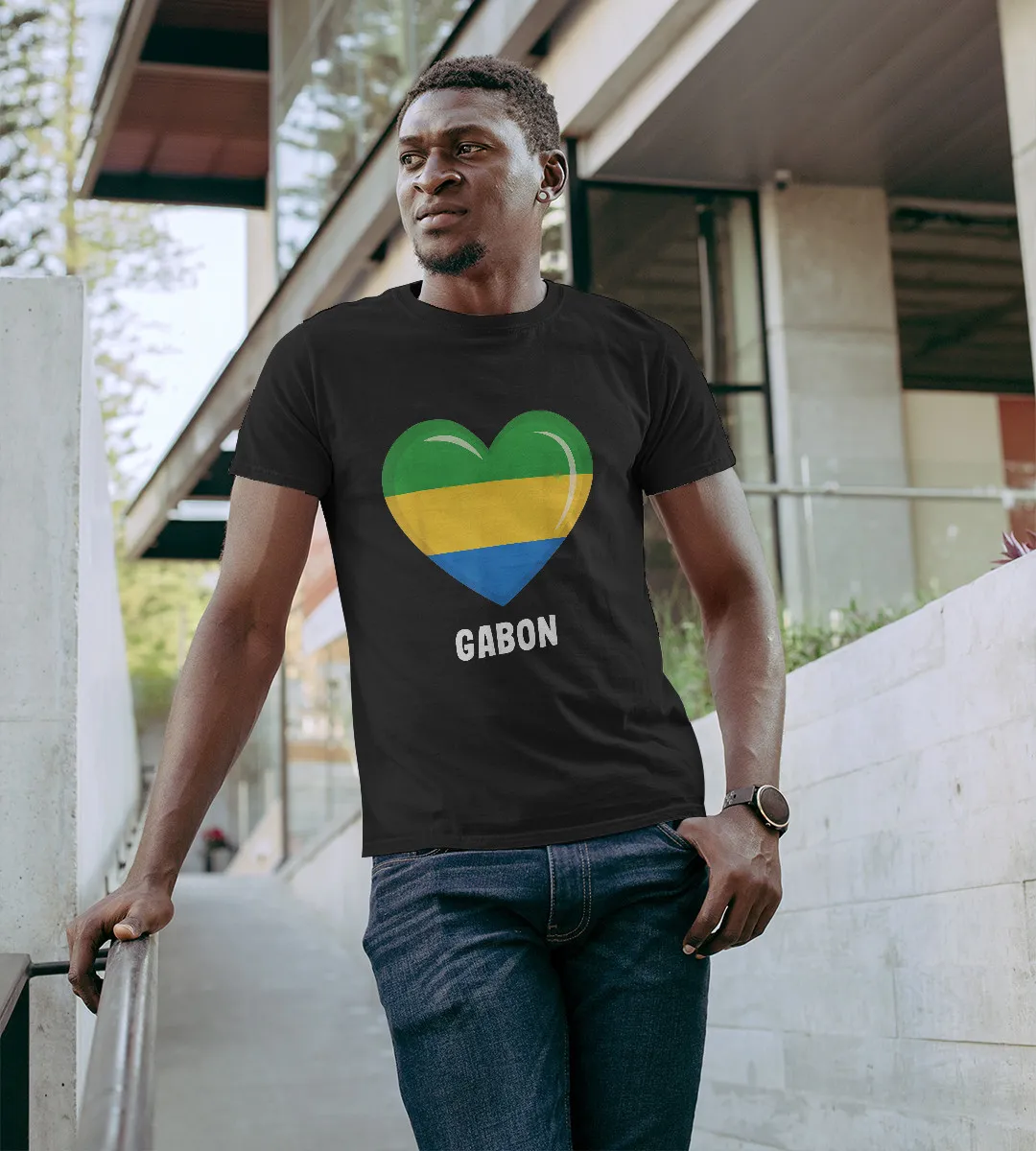 1sttheworld T-Shirt - Heart Gabon Flag T-Shirt Black A35