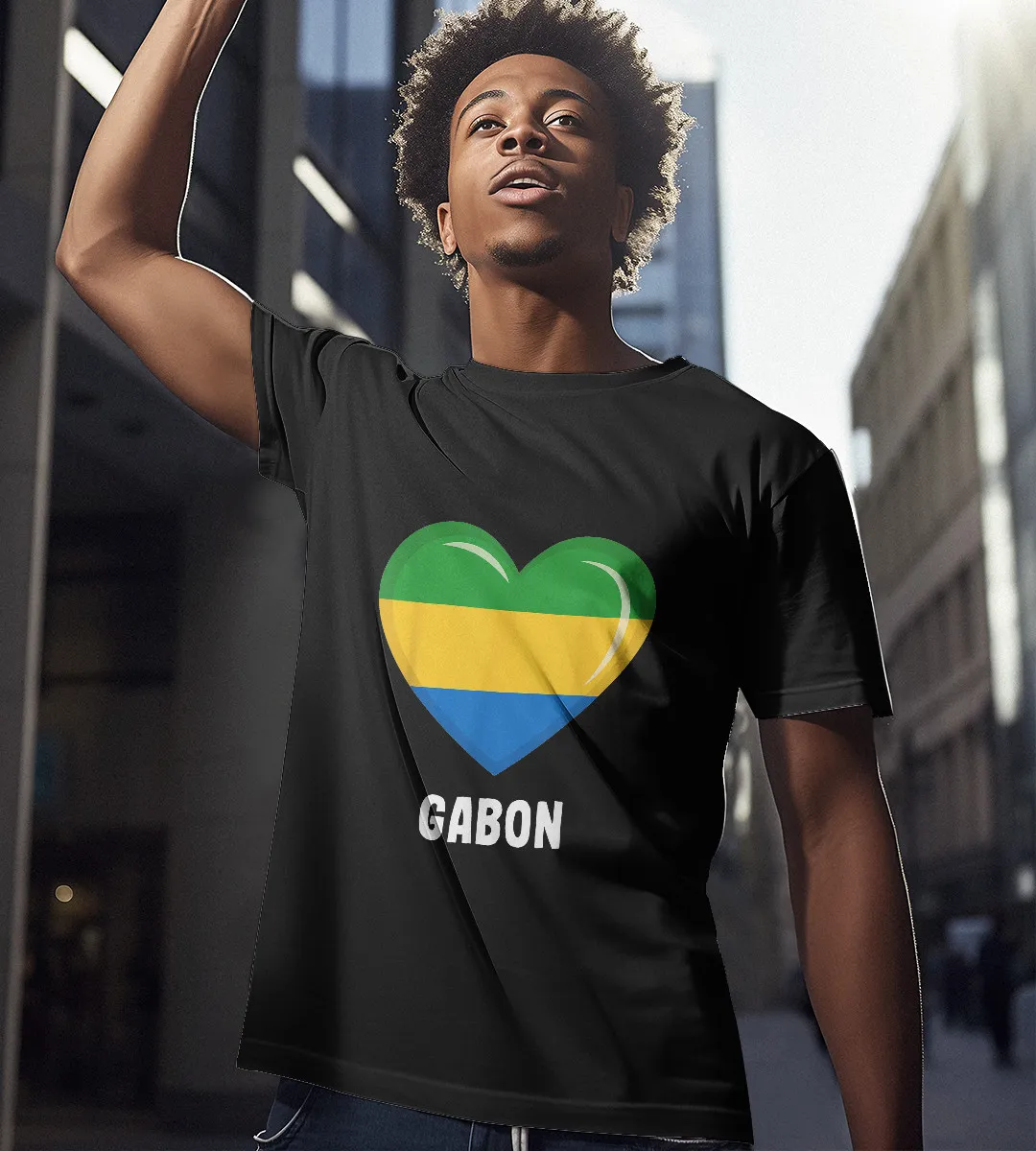 1sttheworld T-Shirt - Heart Gabon Flag T-Shirt Black A35